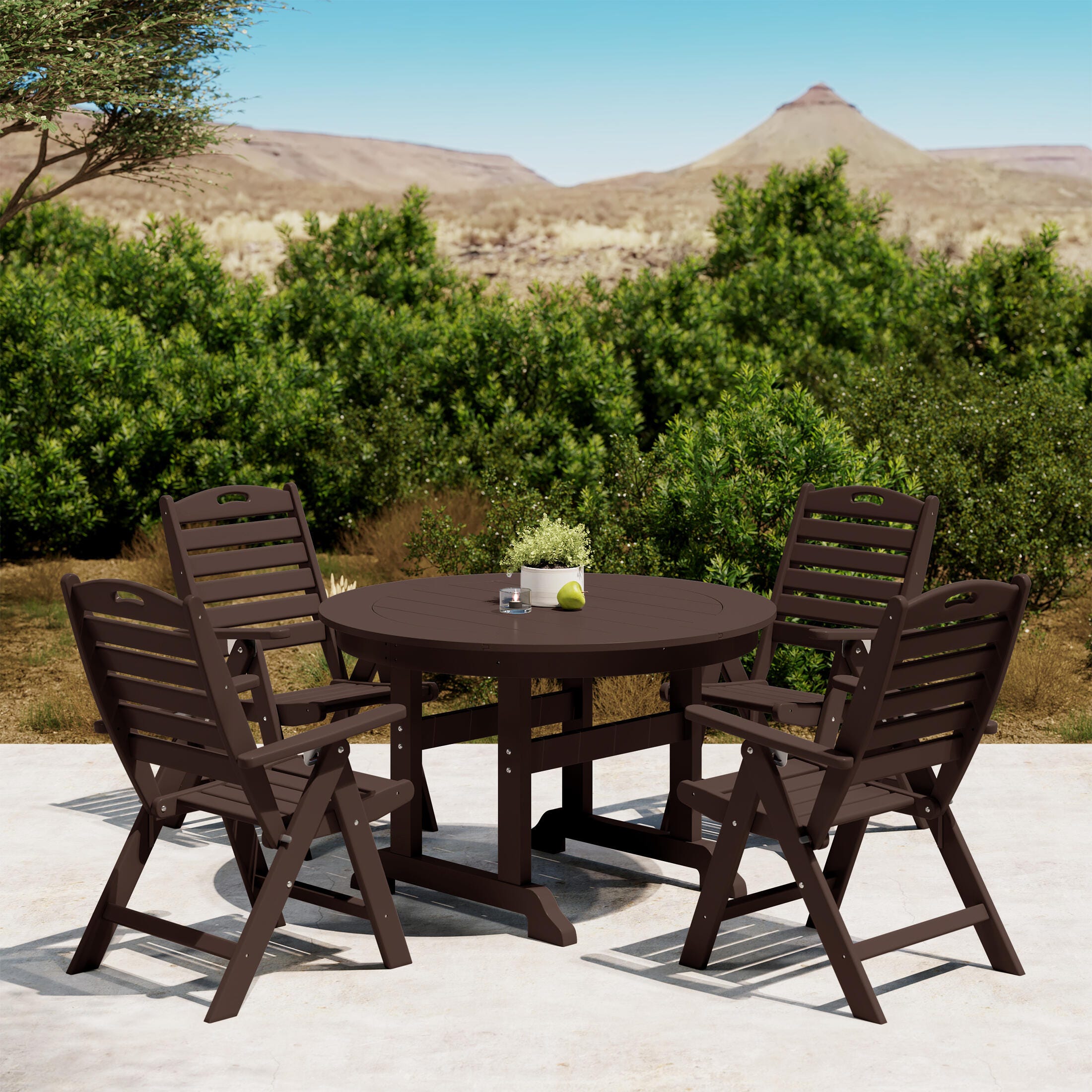 Westin Furniture Laguna Outdoor Round Dining Table and 4 Chairs, Dark Brown, rollover