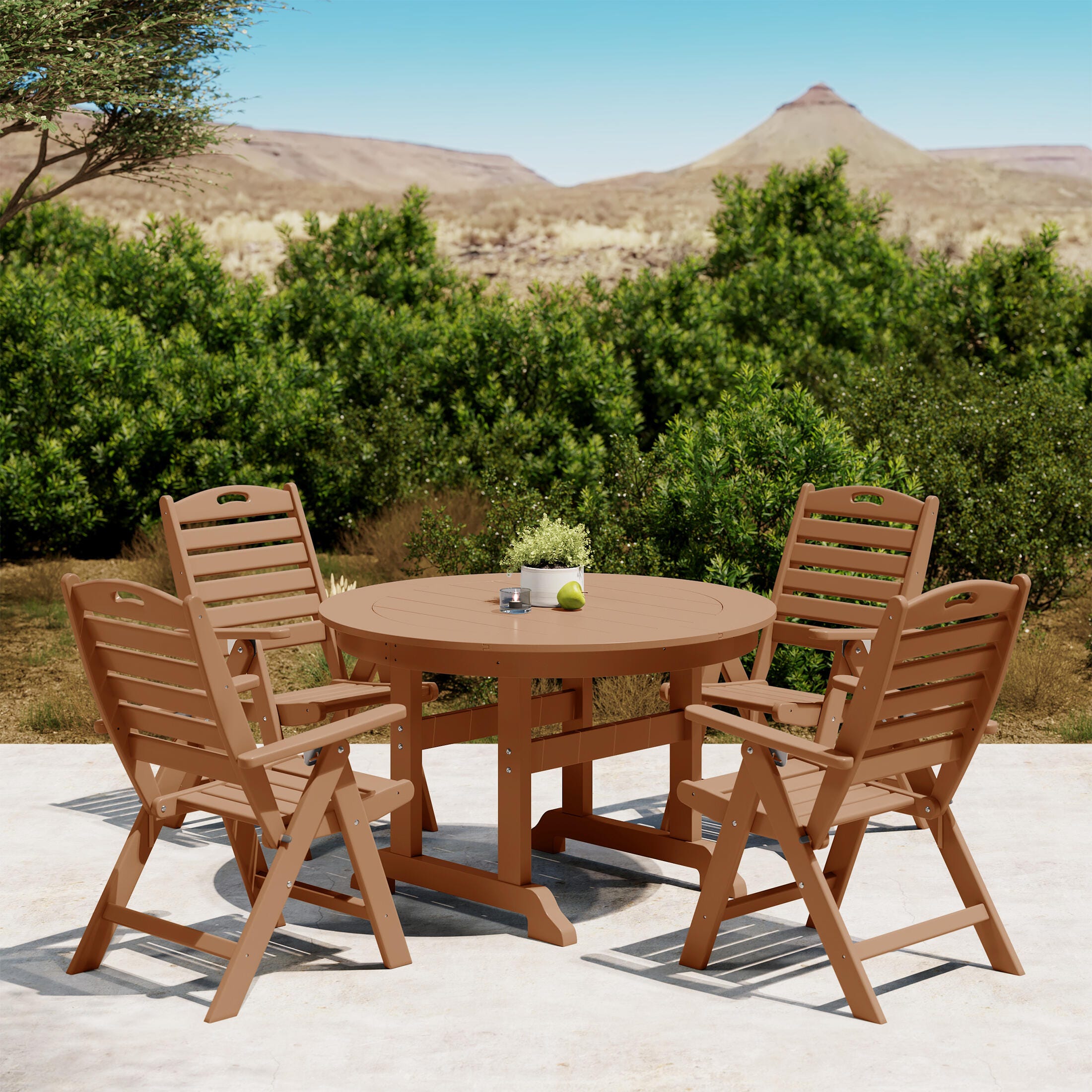 Westin Furniture Laguna Outdoor Round Dining Table and 4 Chairs, Teak, large