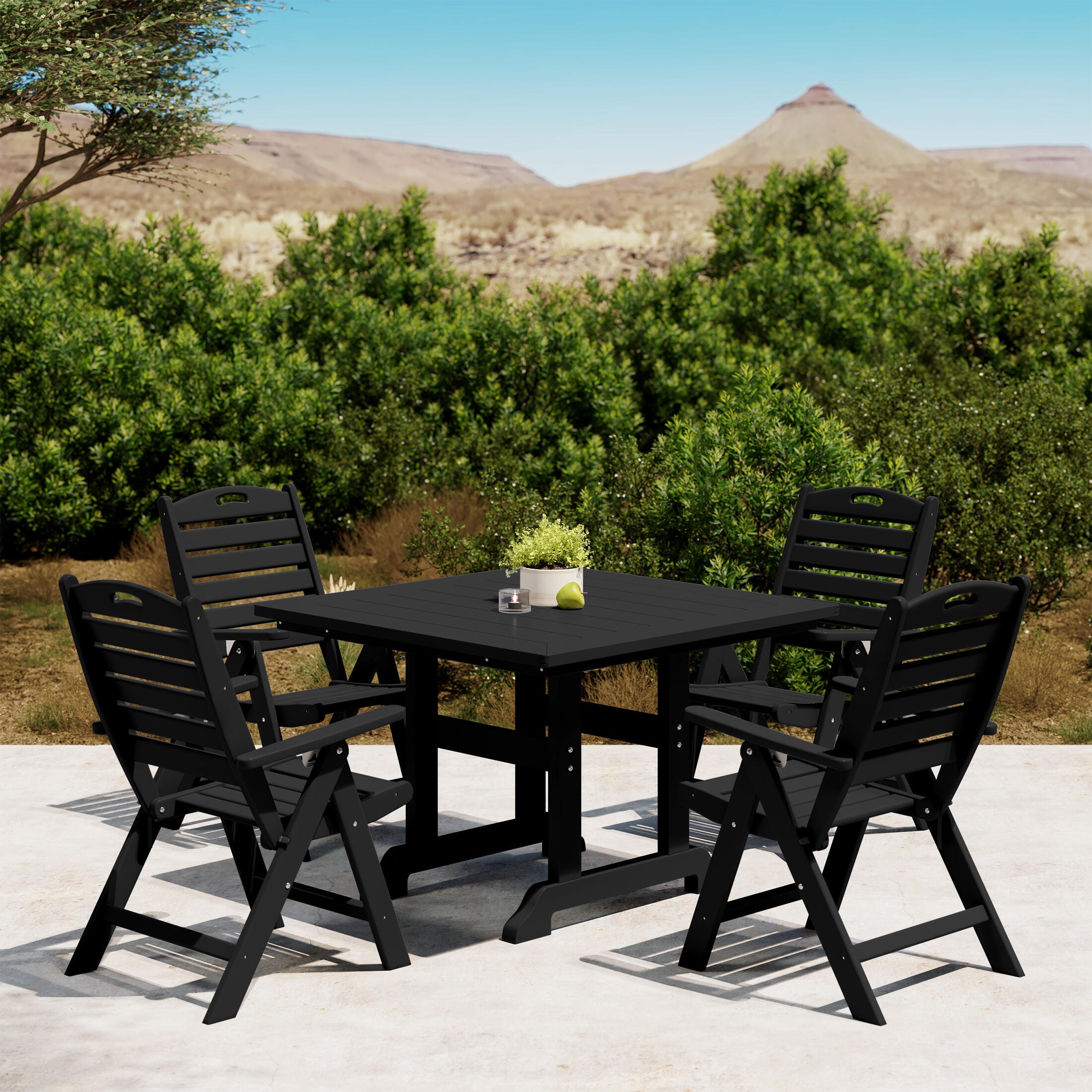Westin Furniture Laguna Outdoor Square Dining Table and 4 Chairs, Black, rollover