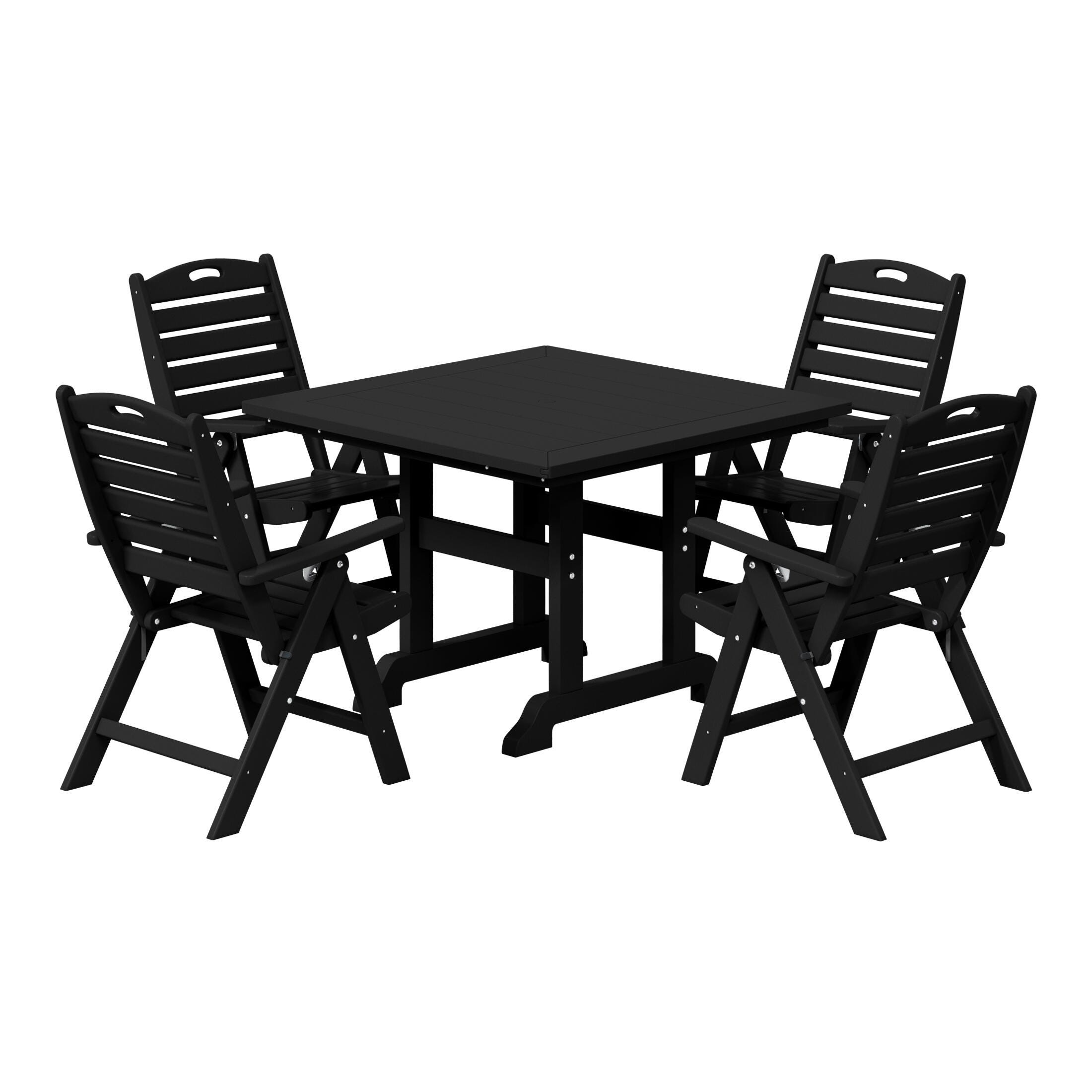 Westin Furniture Laguna Outdoor Square Dining Table and 4 Chairs, Black, large