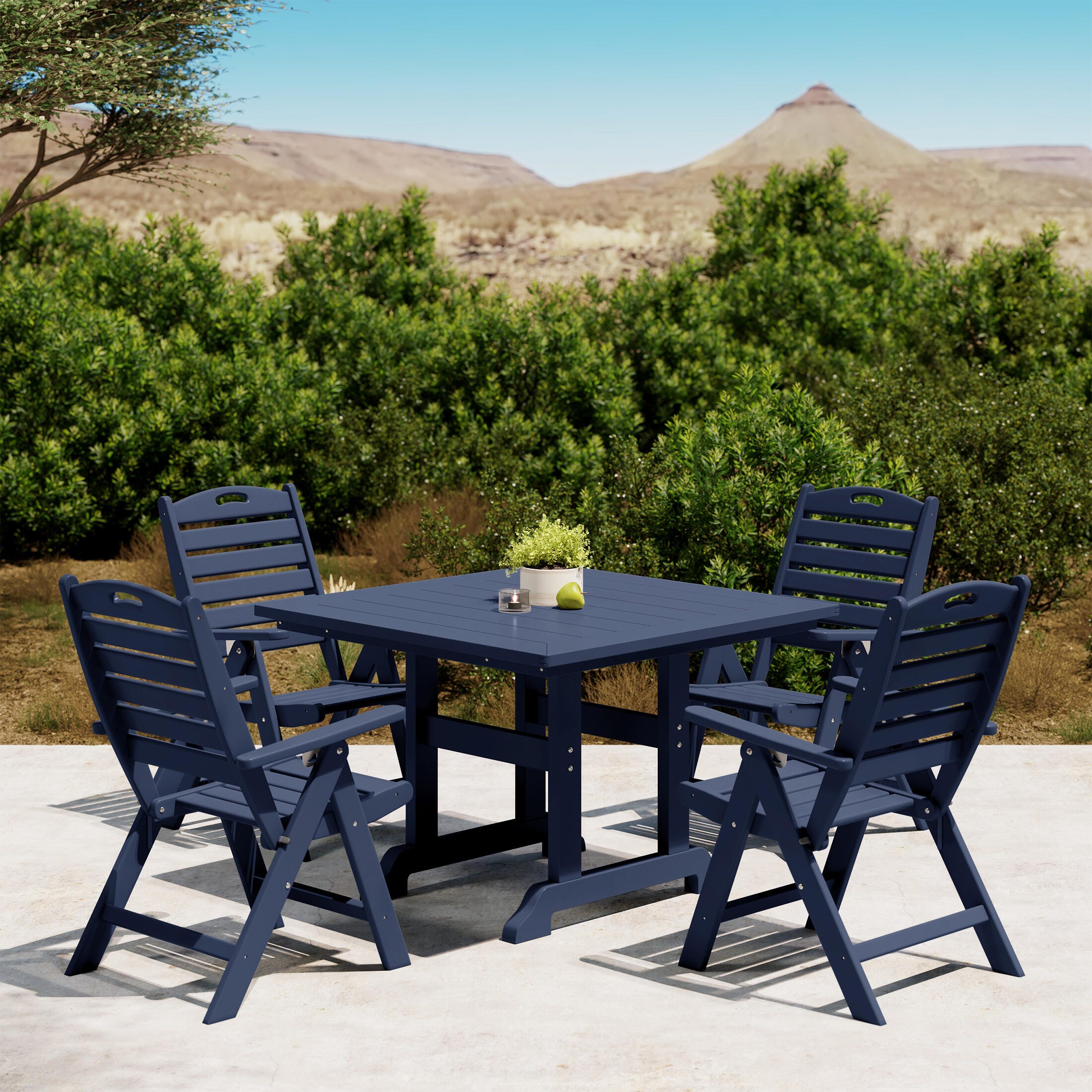 Westin Furniture Laguna Outdoor Square Dining Table and 4 Chairs, Navy Blue, rollover