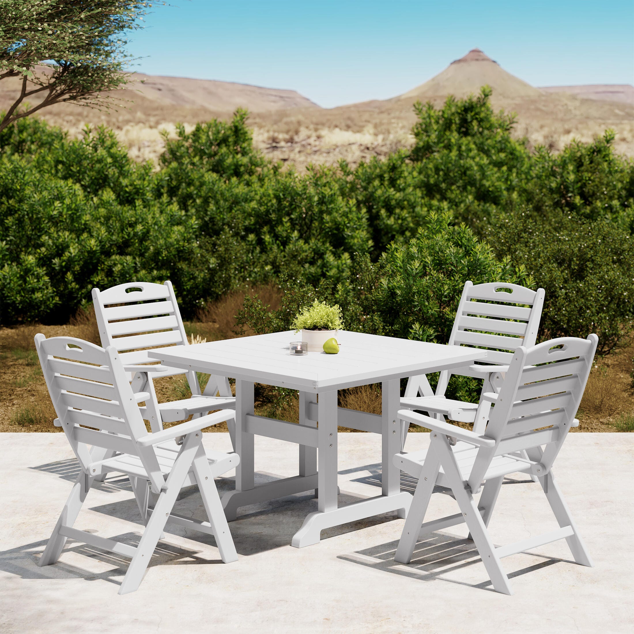 Westin Furniture Laguna Outdoor Square Dining Table and 4 Chairs, White, rollover