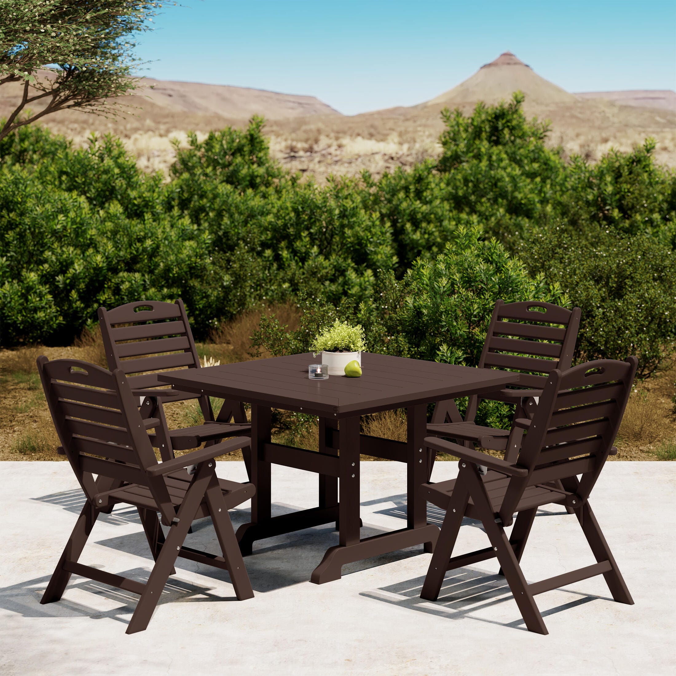 Westin Furniture Laguna Outdoor Square Dining Table and 4 Chairs, Dark Brown, rollover