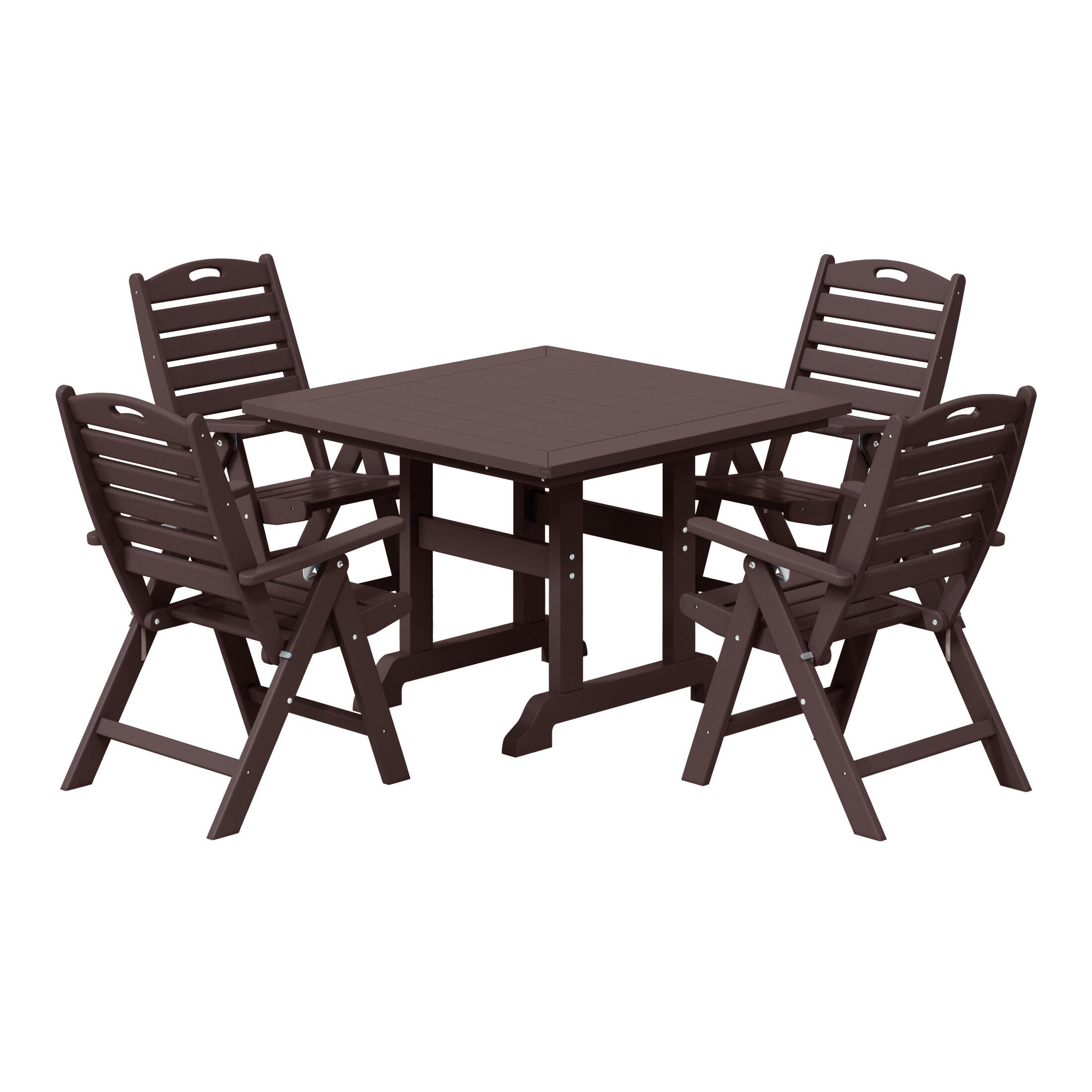 Westin Furniture Laguna Outdoor Square Dining Table and 4 Chairs, Dark Brown, large