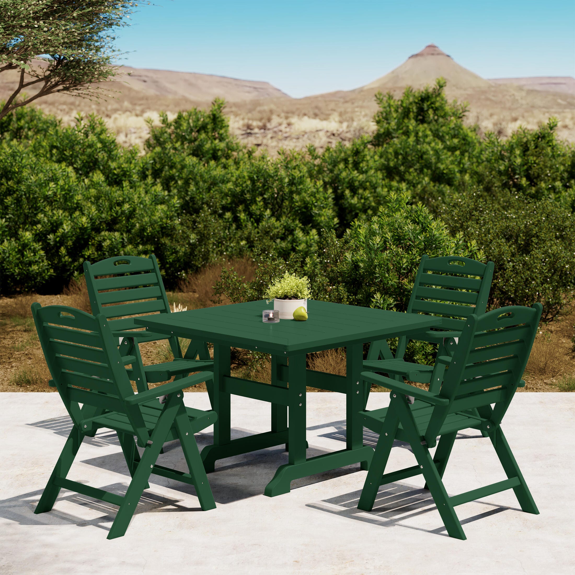 Westin Furniture Laguna Outdoor Square Dining Table and 4 Chairs, Dark Green, large
