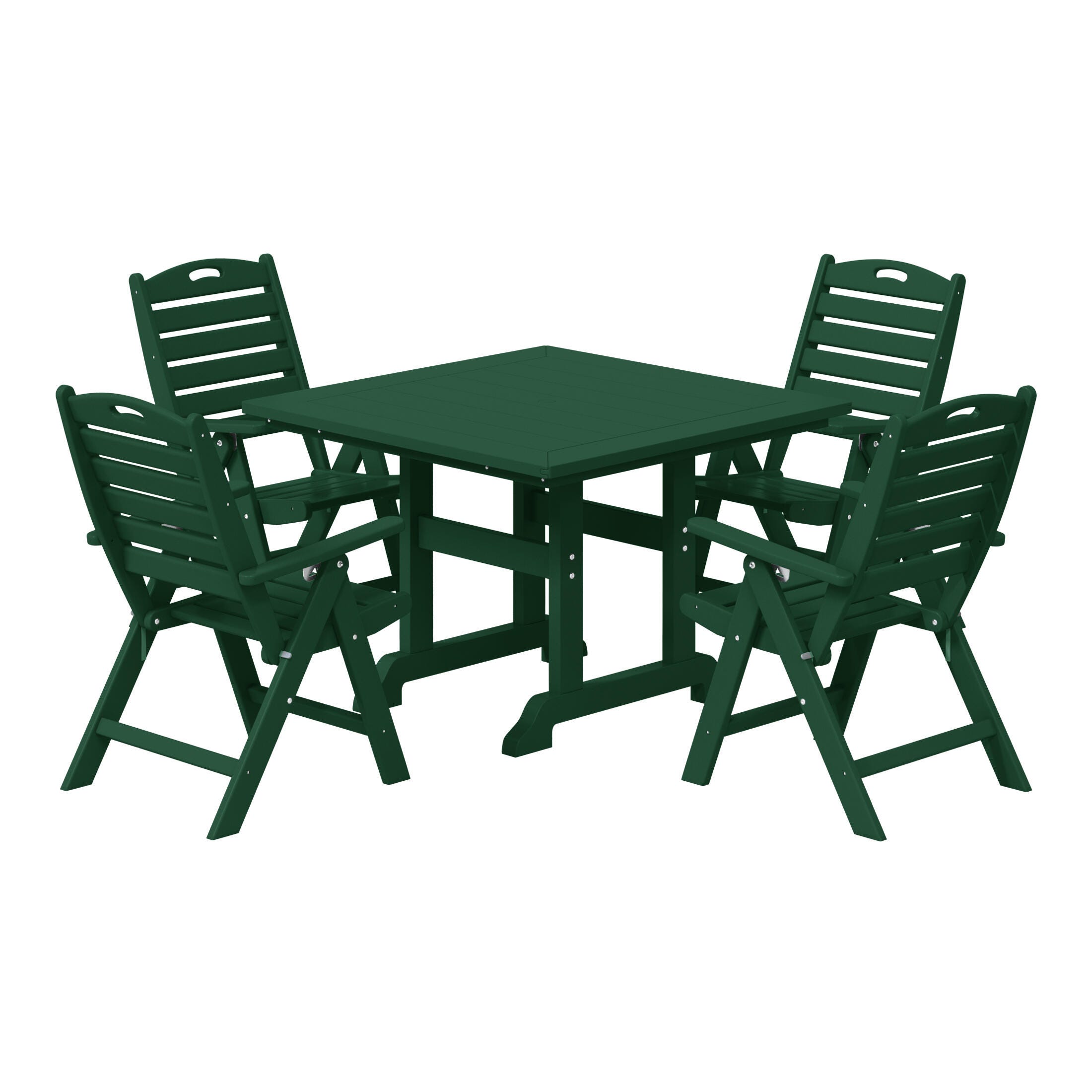 Westin Furniture Laguna Outdoor Square Dining Table and 4 Chairs, Dark Green, large