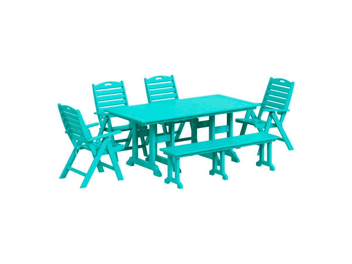 Westin Furniture Laguna Outdoor Dining Table and 4 Chairs and Bench, Turquoise, large