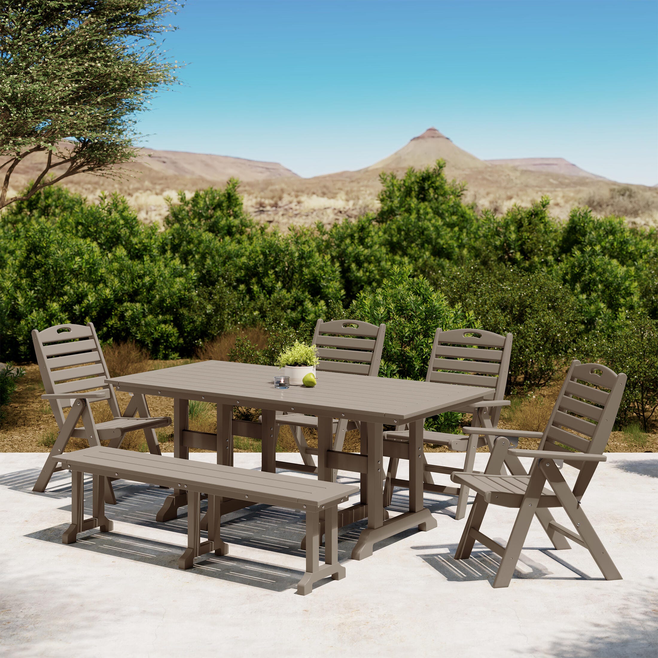 Westin Furniture Laguna Outdoor Dining Table and 4 Chairs and Bench, Beige, rollover