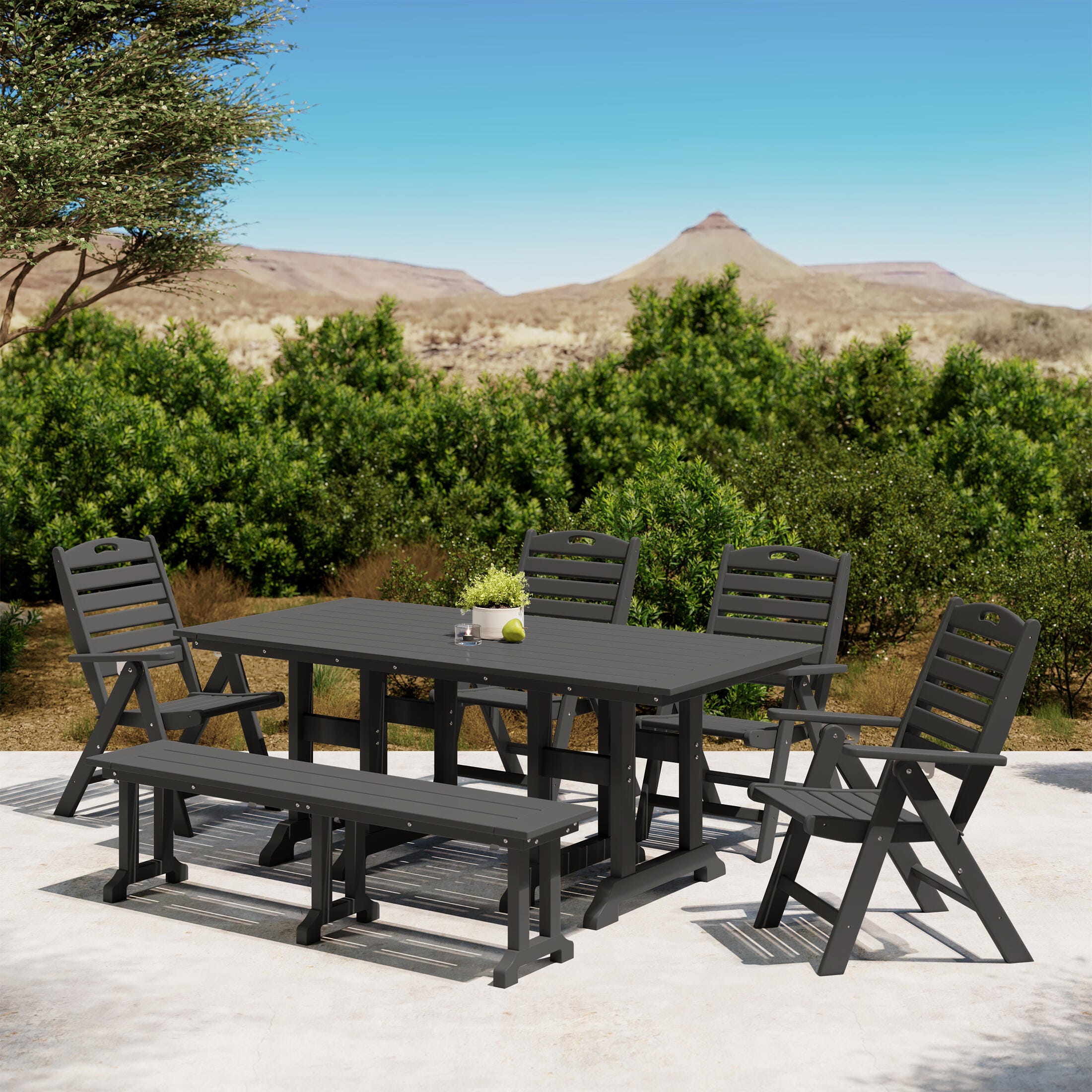 Westin Furniture Laguna Outdoor Dining Table and 4 Chairs and Bench, Gray, rollover