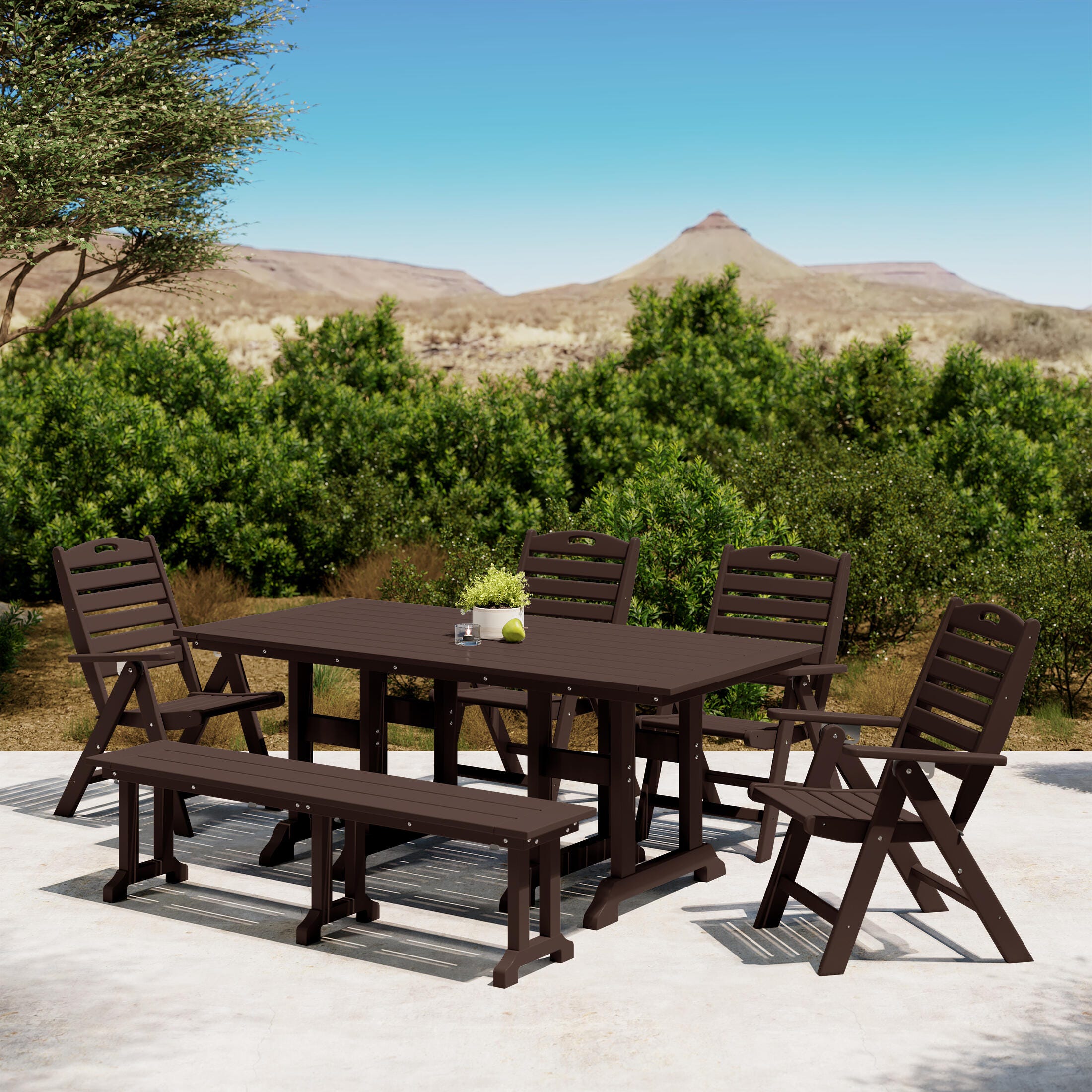 Westin Furniture Laguna Outdoor Dining Table and 4 Chairs and Bench, Dark Brown, rollover