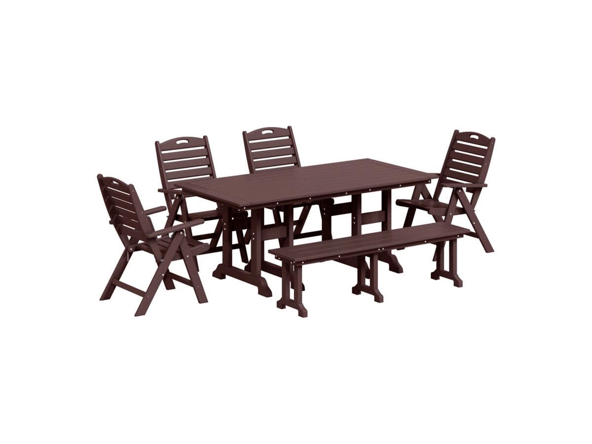 Westin Furniture Laguna Outdoor Dining Table and 4 Chairs and Bench, Dark Brown, large