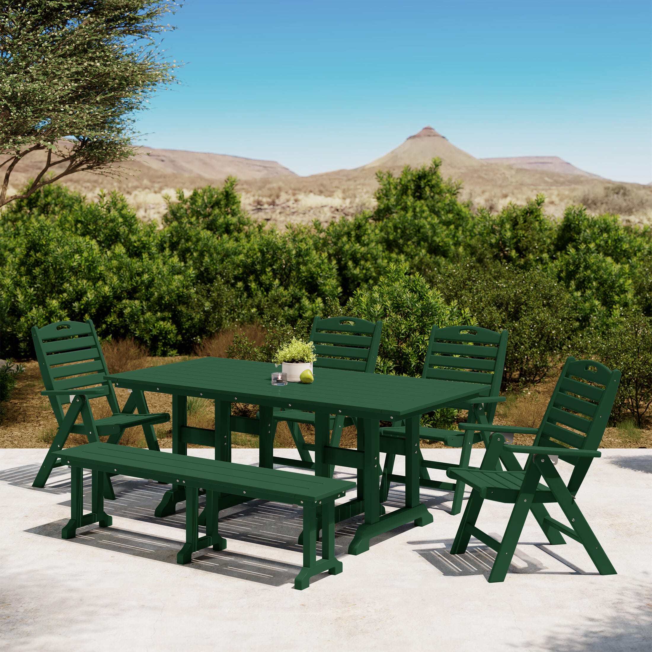 Westin Furniture Laguna Outdoor Dining Table and 4 Chairs and Bench, Dark Green, rollover