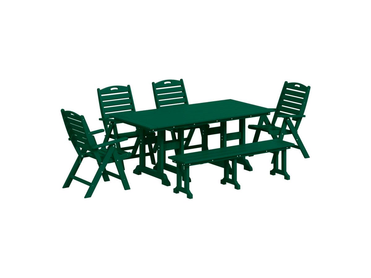 Westin Furniture Laguna Outdoor Dining Table and 4 Chairs and Bench, Dark Green, large