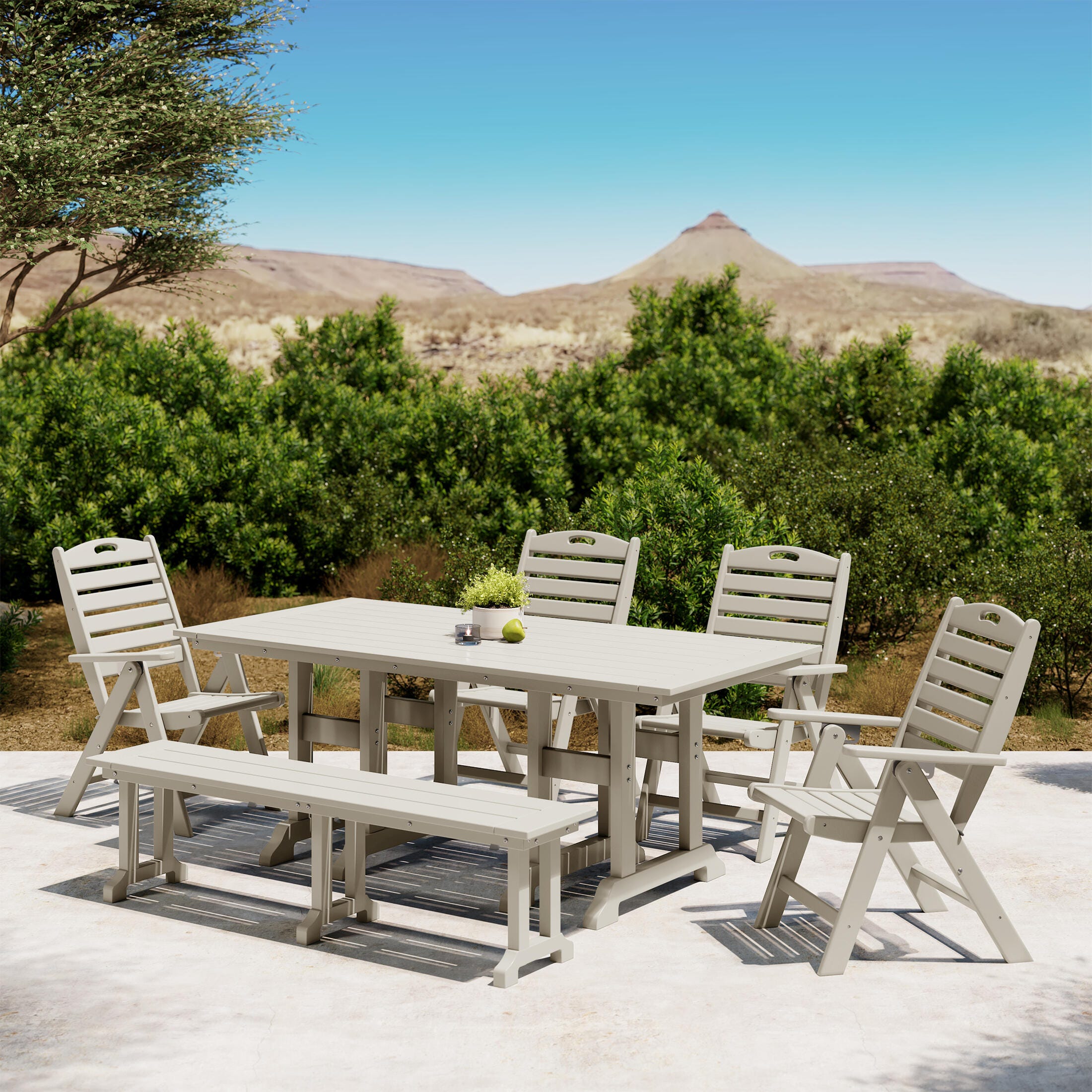 Westin Furniture Laguna Outdoor Dining Table and 4 Chairs and Bench, Sand, rollover