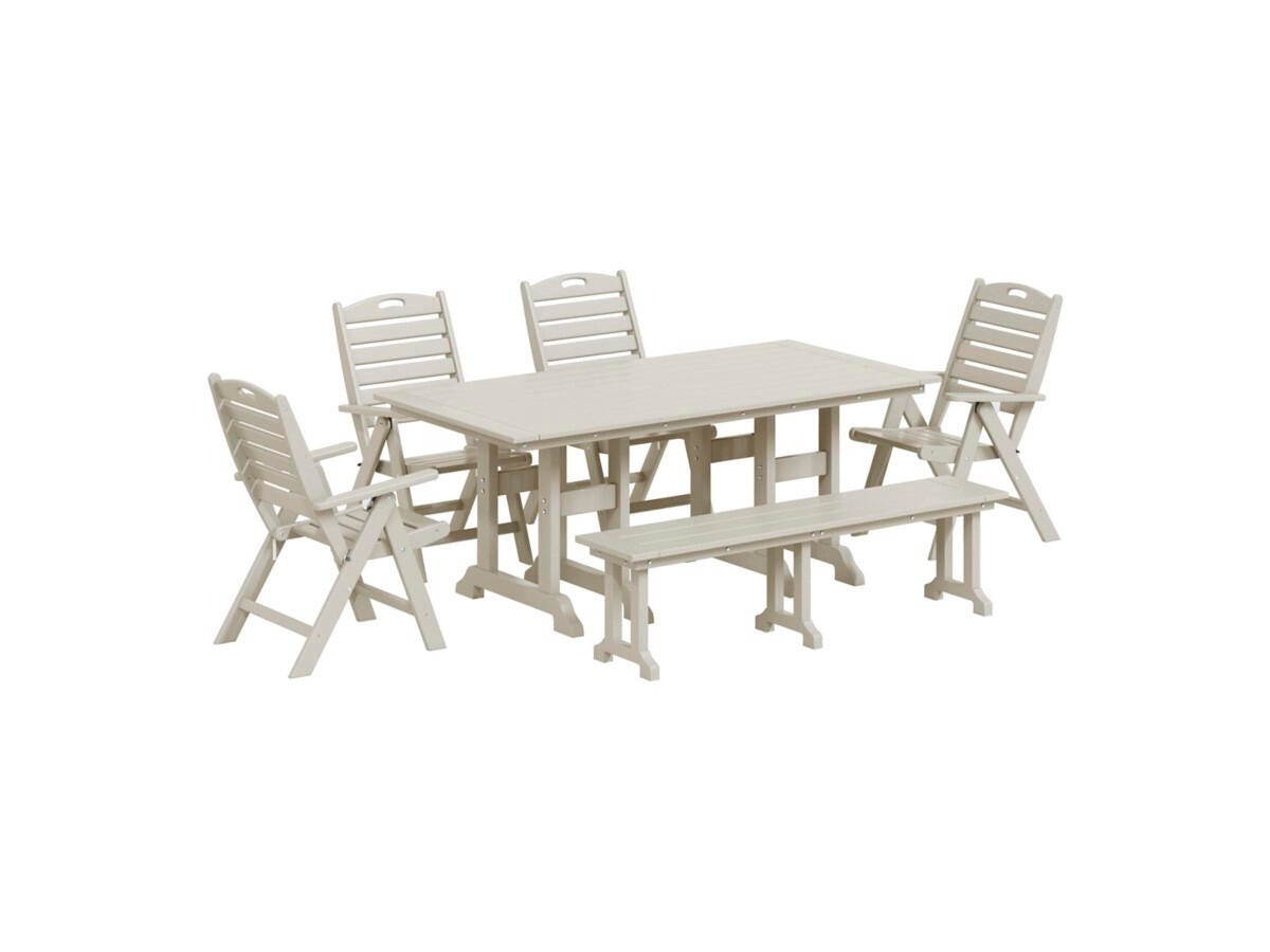 Westin Furniture Laguna Outdoor Dining Table and 4 Chairs and Bench, Sand, large