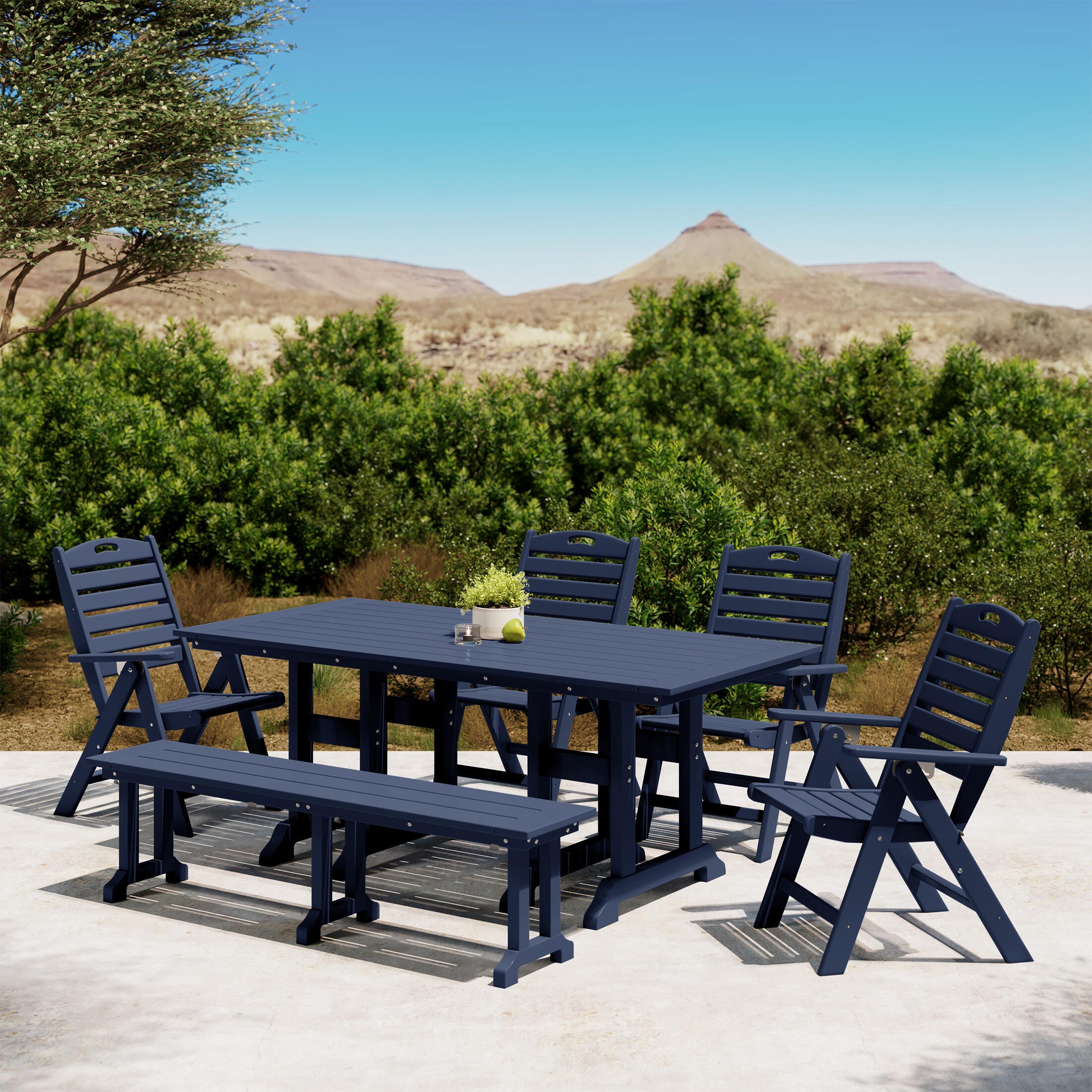 Westin Furniture Laguna Outdoor Dining Table and 4 Chairs and Bench, Navy Blue, rollover