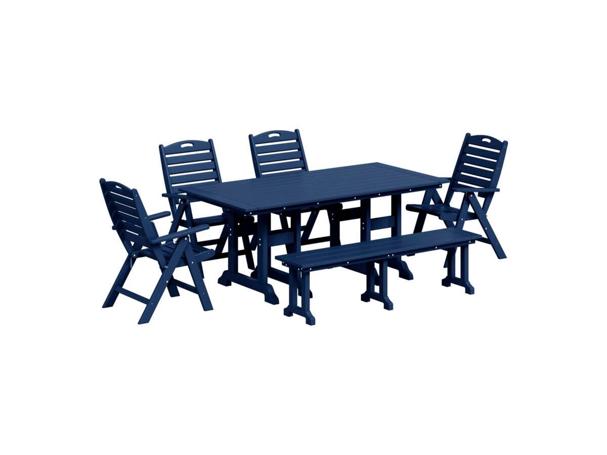 Westin Furniture Laguna Outdoor Dining Table and 4 Chairs and Bench, Navy Blue, large