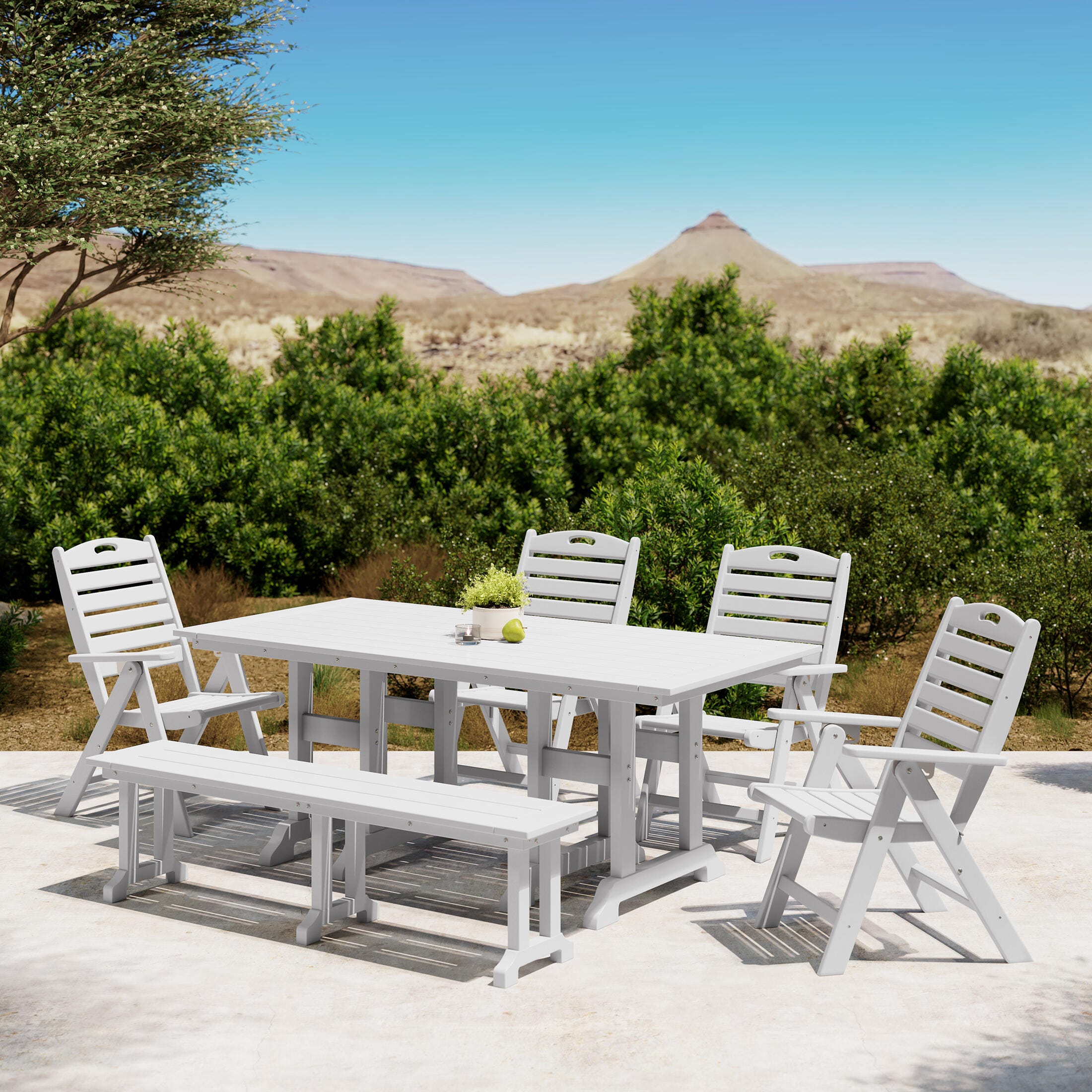 Westin Furniture Laguna Outdoor Dining Table and 4 Chairs and Bench, White, rollover