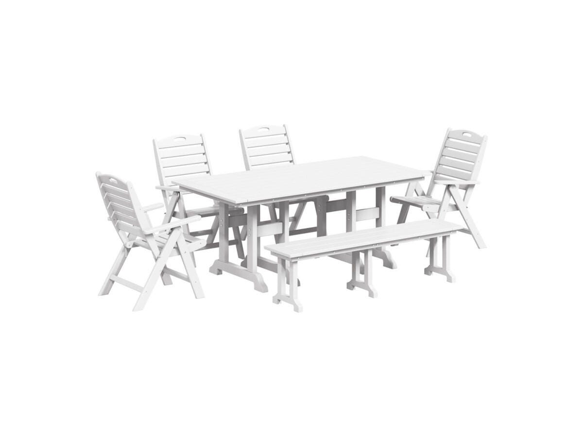Westin Furniture Laguna Outdoor Dining Table and 4 Chairs and Bench, White, large