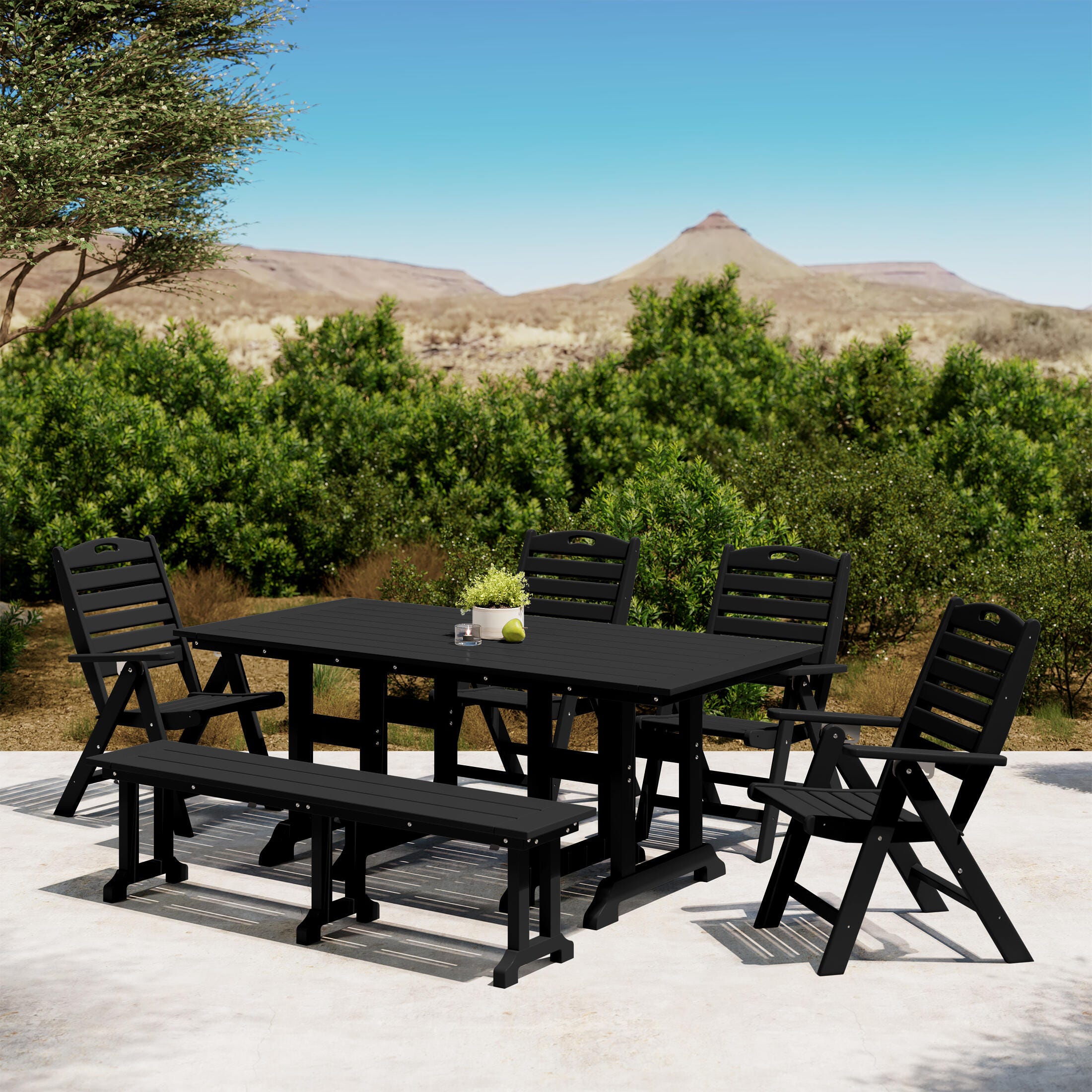 Westin Furniture Laguna Outdoor Dining Table and 4 Chairs and Bench, Black, rollover