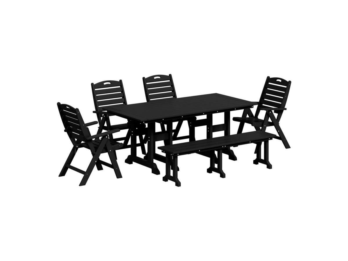 Westin Furniture Laguna Outdoor Dining Table and 4 Chairs and Bench, Black, large