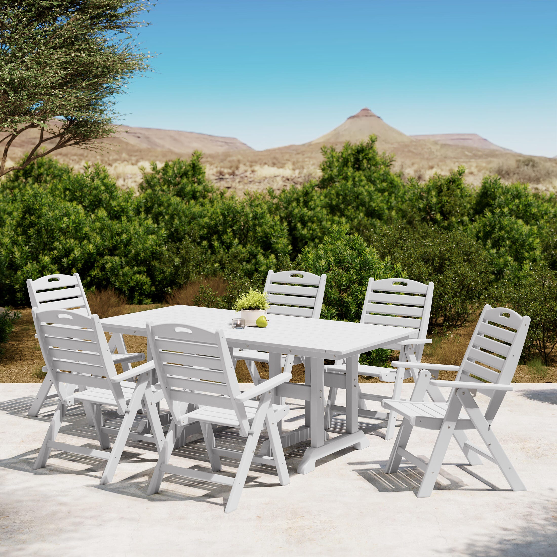 Westin Furniture Laguna Outdoor Dining Table and 6 Chairs, White, rollover