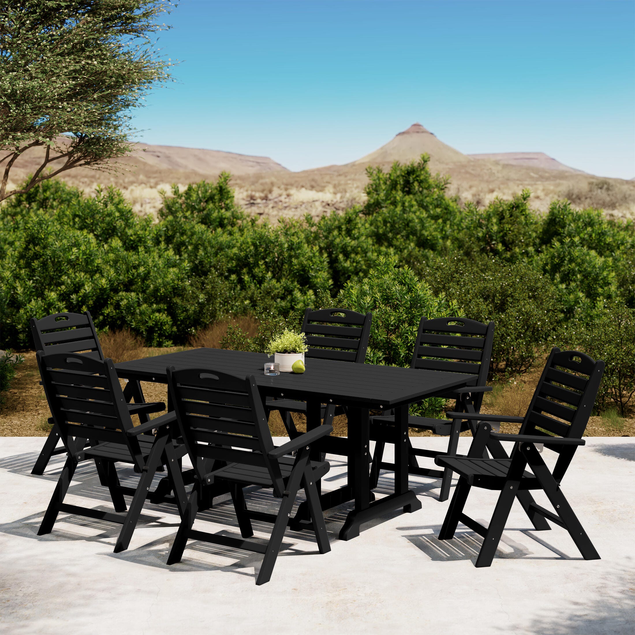Westin Furniture Laguna Outdoor Dining Table and 6 Chairs, Black, rollover