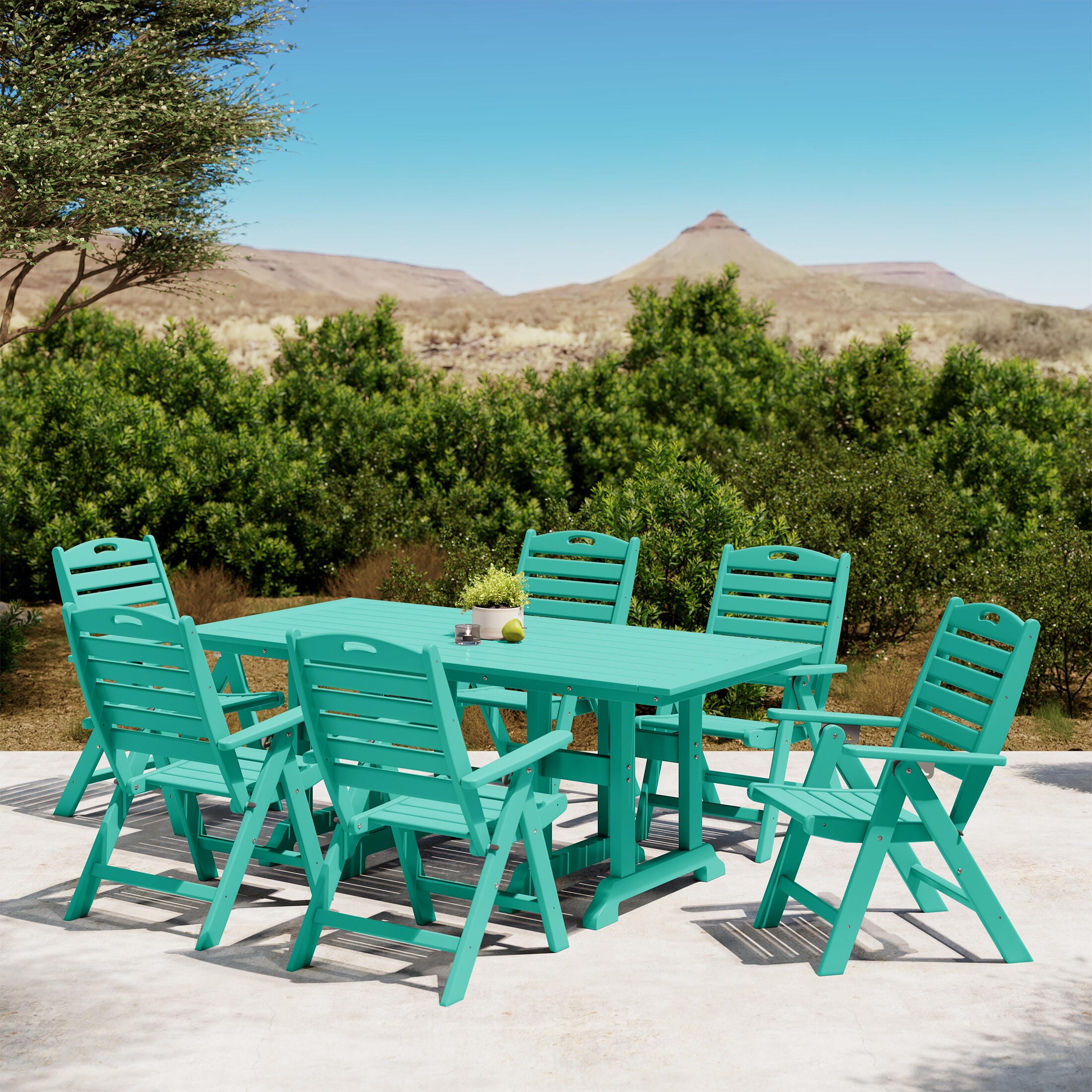 Westin Furniture Laguna Outdoor Dining Table and 6 Chairs, Turquoise, large