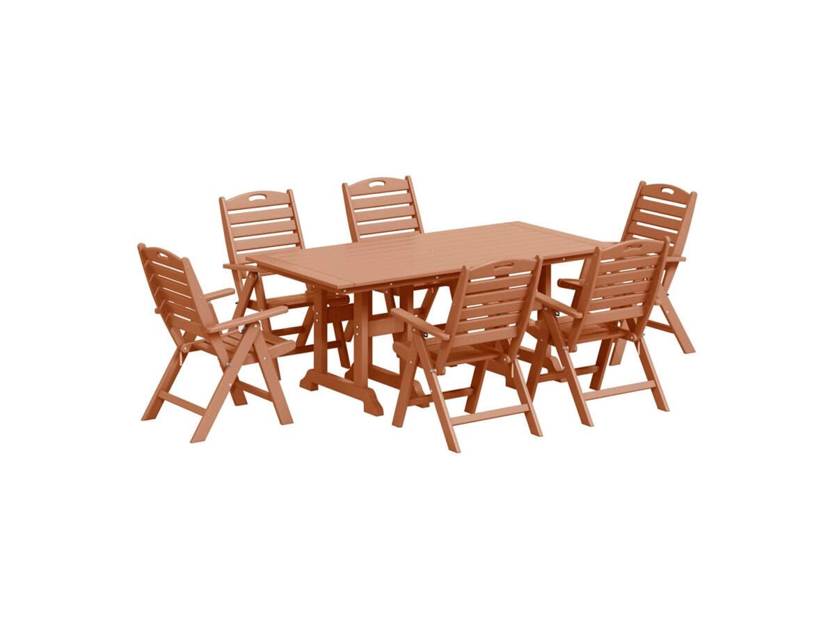 Westin Furniture Laguna Outdoor Dining Table and 6 Chairs, Teak, large