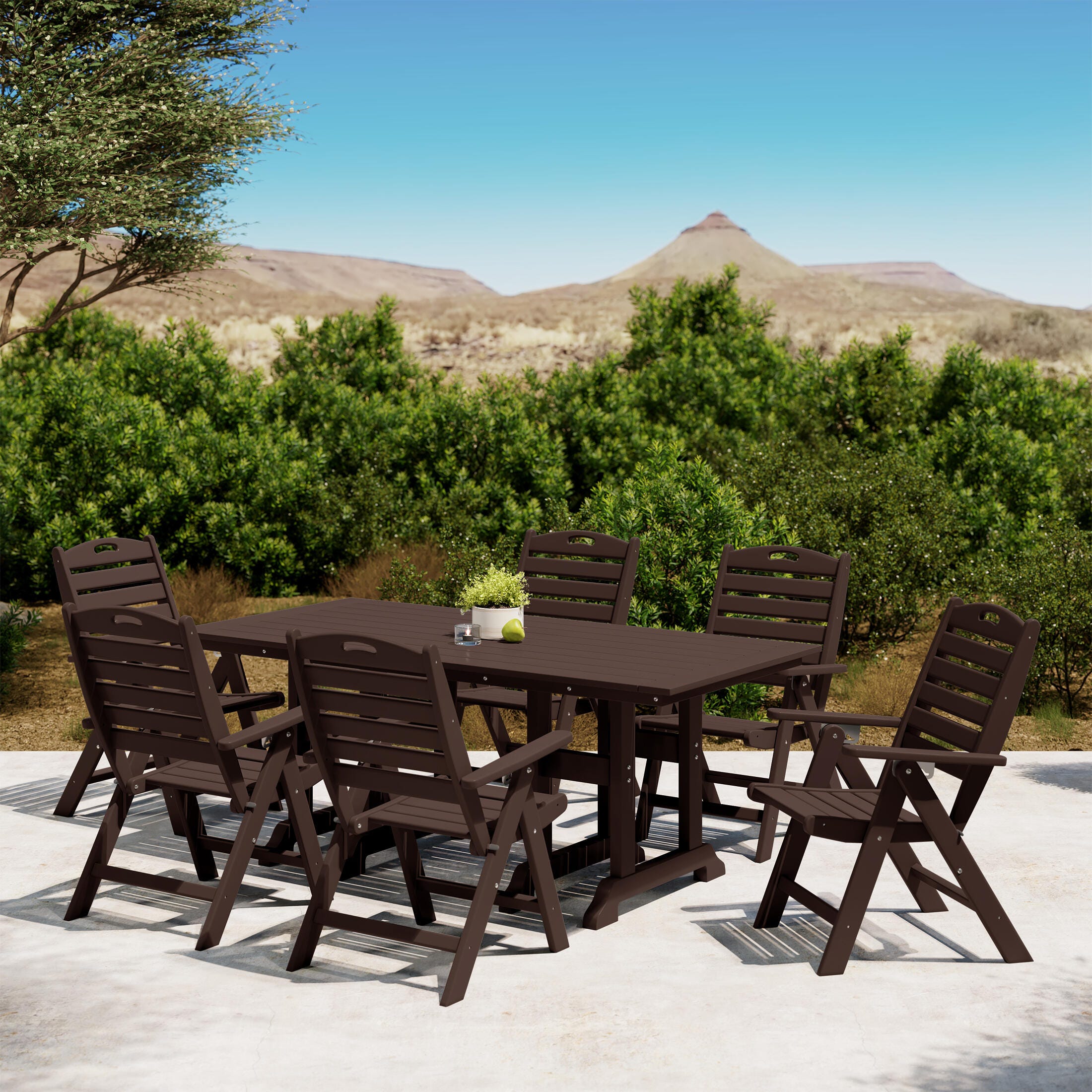 Westin Furniture Laguna Outdoor Dining Table and 6 Chairs, Dark Brown, rollover