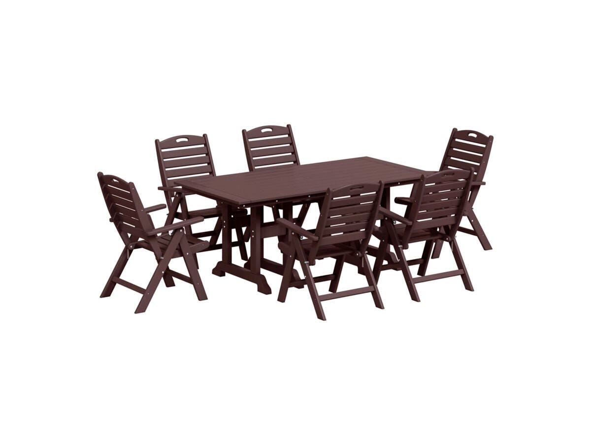 Westin Furniture Laguna Outdoor Dining Table and 6 Chairs, Dark Brown, large