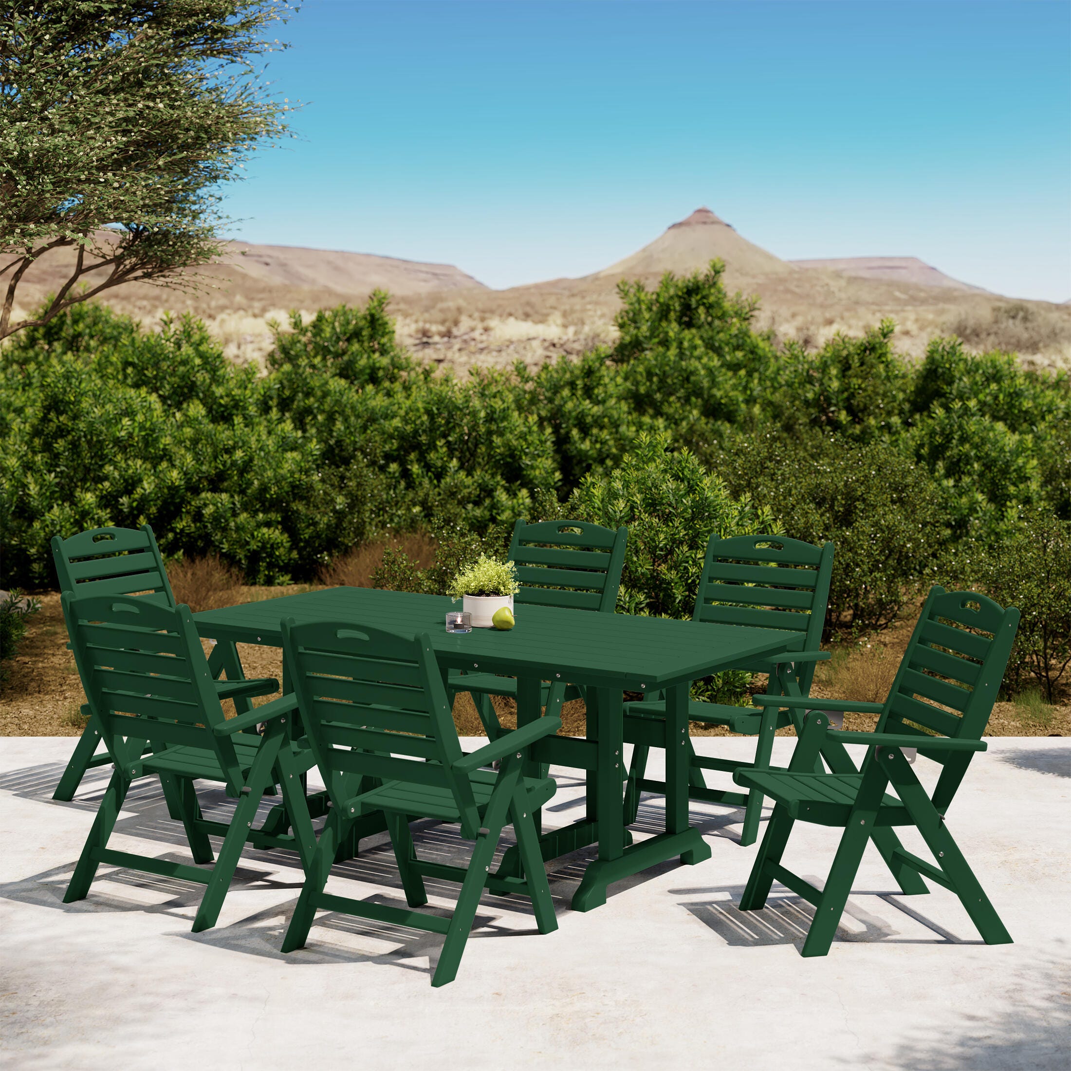 Westin Furniture Laguna Outdoor Dining Table and 6 Chairs, Dark Green, large