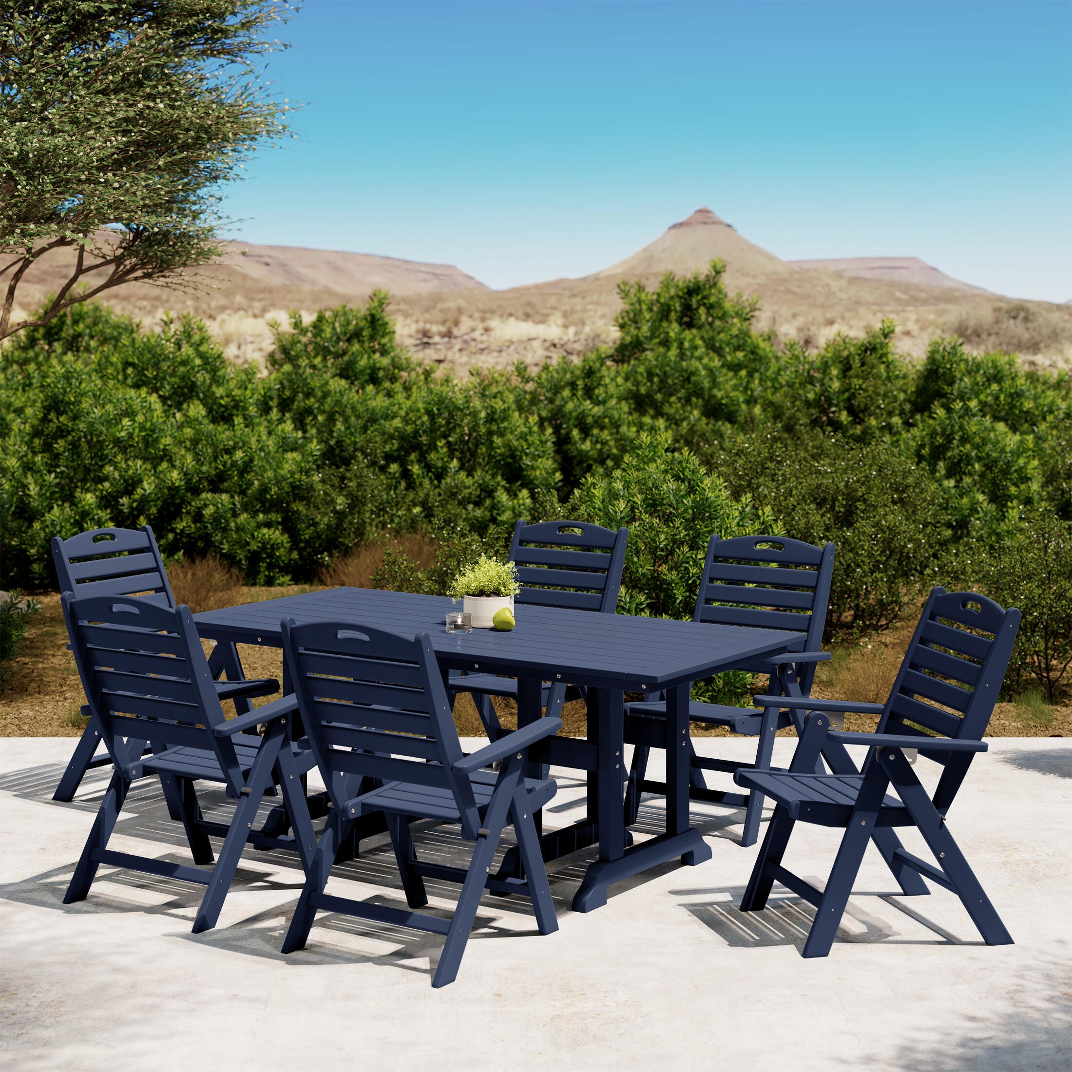 Westin Furniture Laguna Outdoor Dining Table and 6 Chairs, Navy Blue, rollover