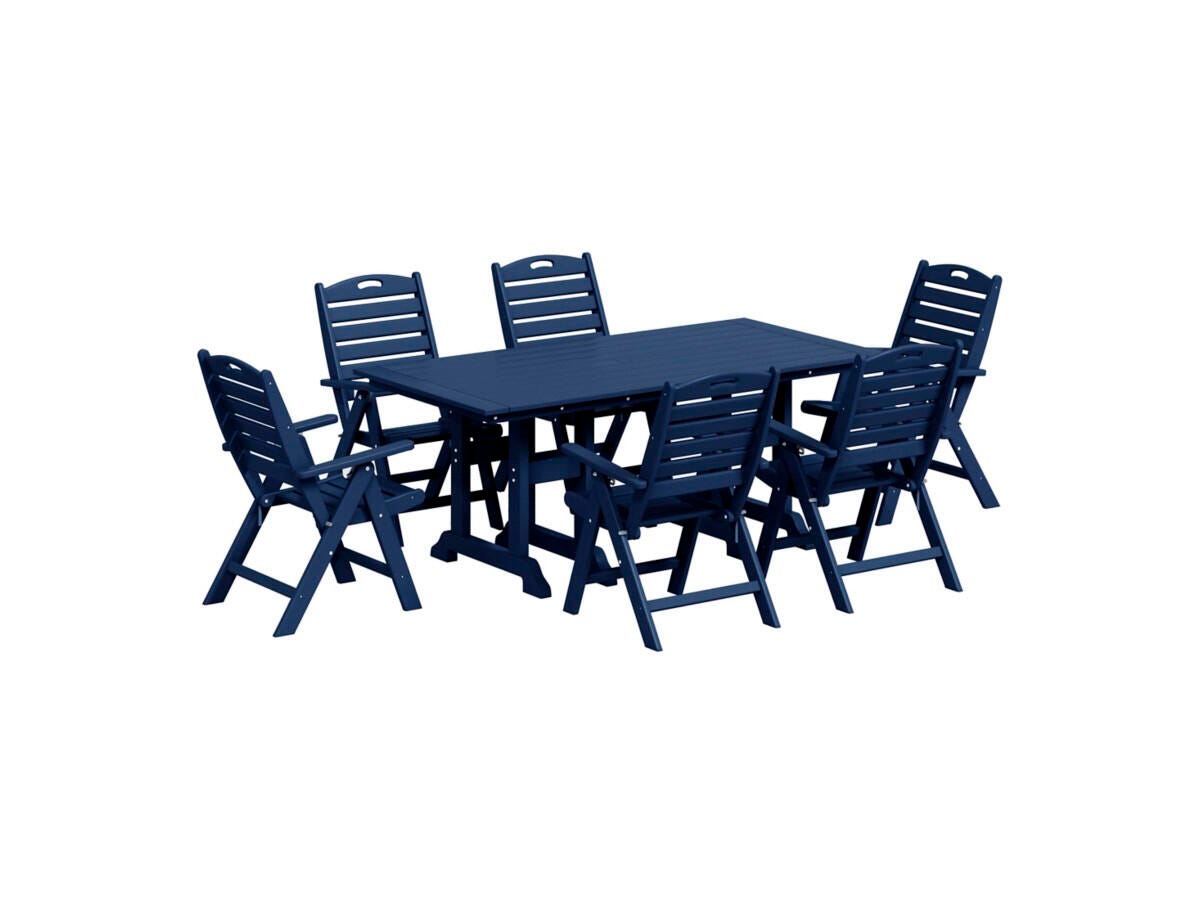 Westin Furniture Laguna Outdoor Dining Table and 6 Chairs, Navy Blue, large