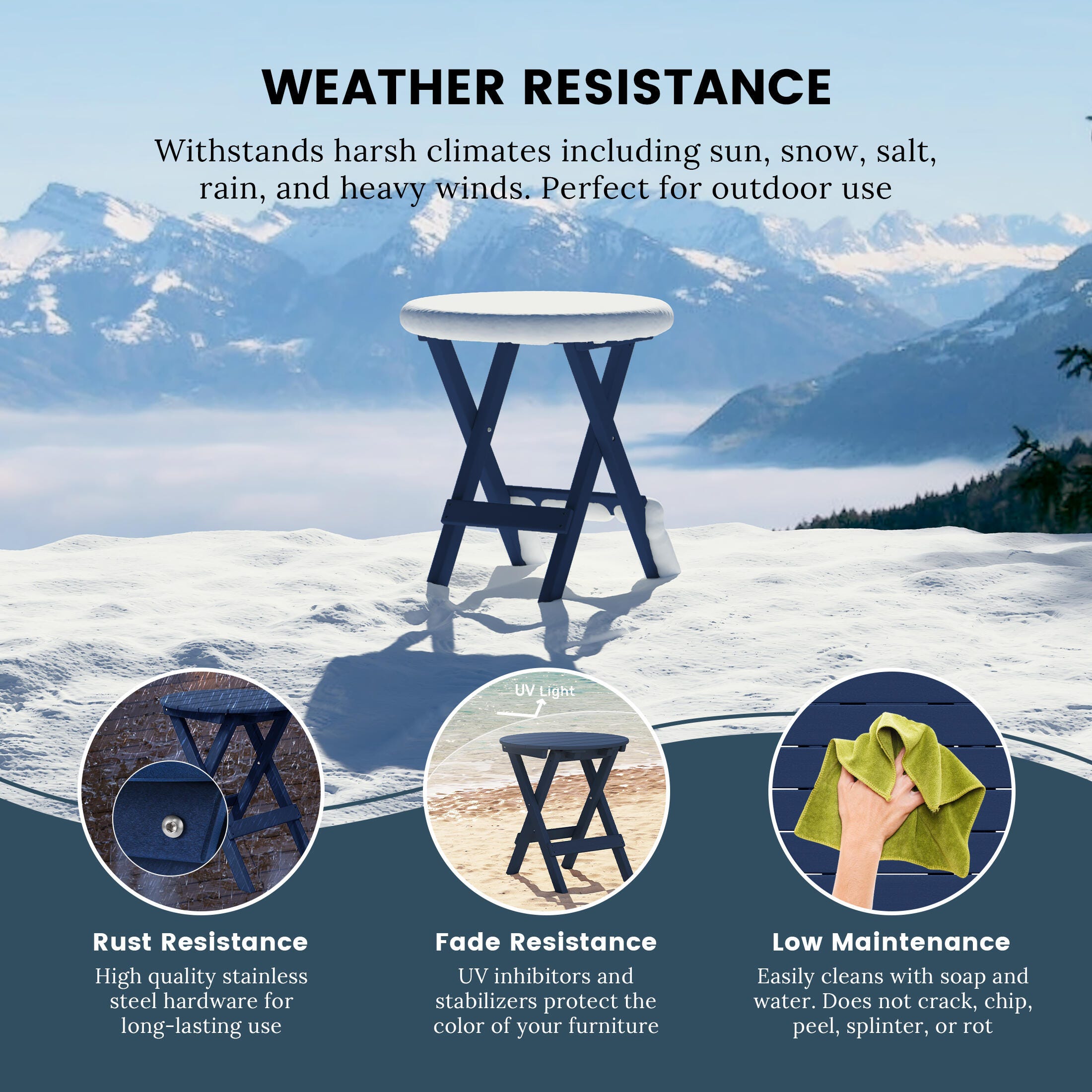 Westin Furniture Laguna Outdoor Bistro Table and 2 Chairs, Navy Blue, large