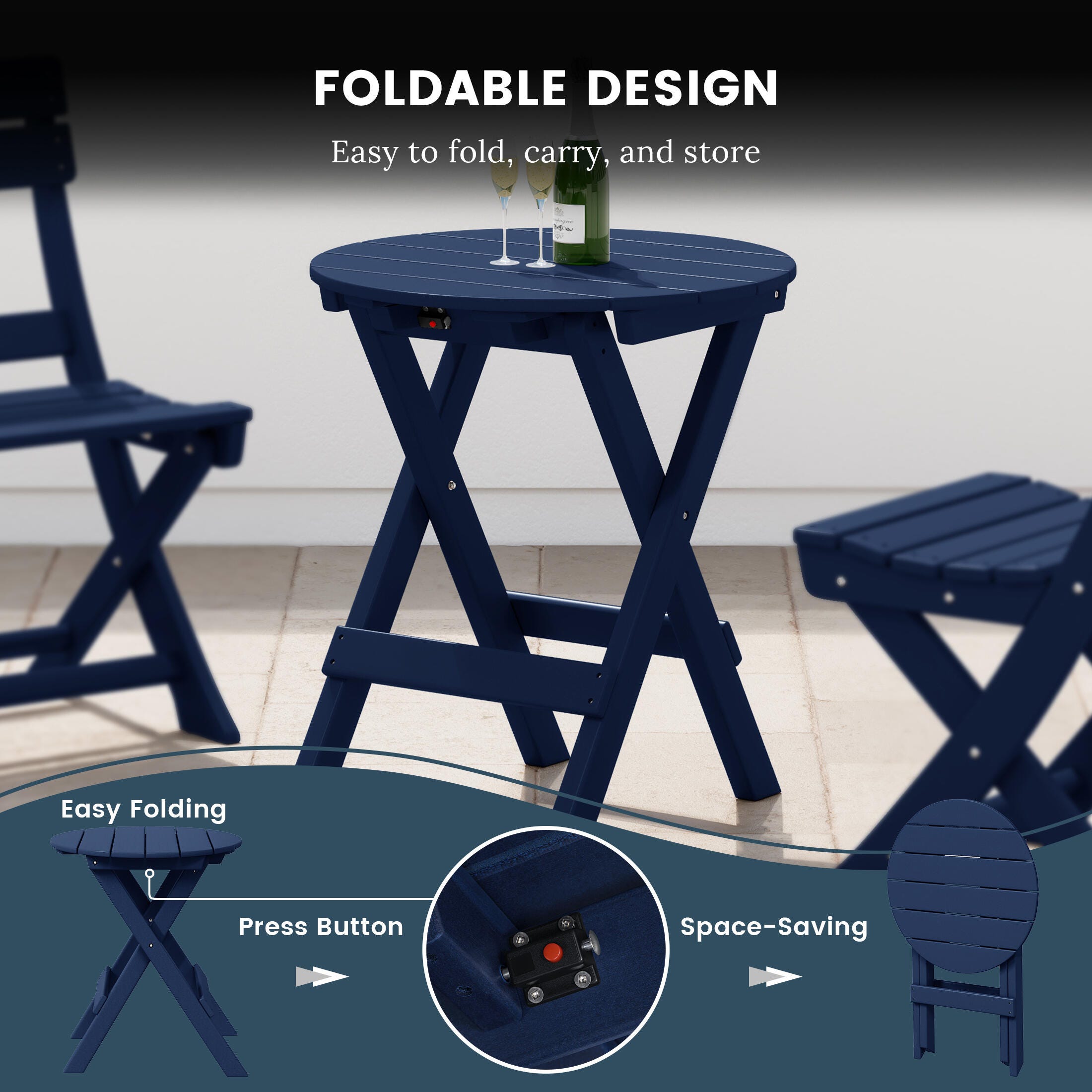 Westin Furniture Laguna Outdoor Bistro Table and 2 Chairs, Navy Blue, large