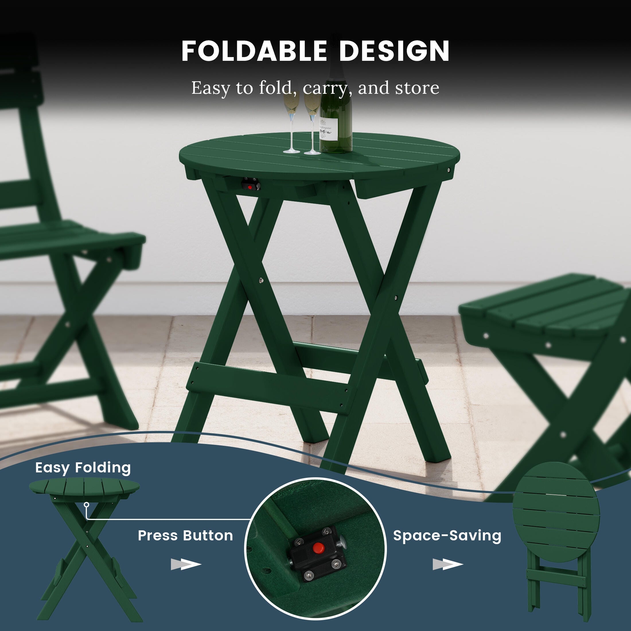 Westin Furniture Laguna Outdoor Bistro Table and 2 Chairs, Dark Green, large