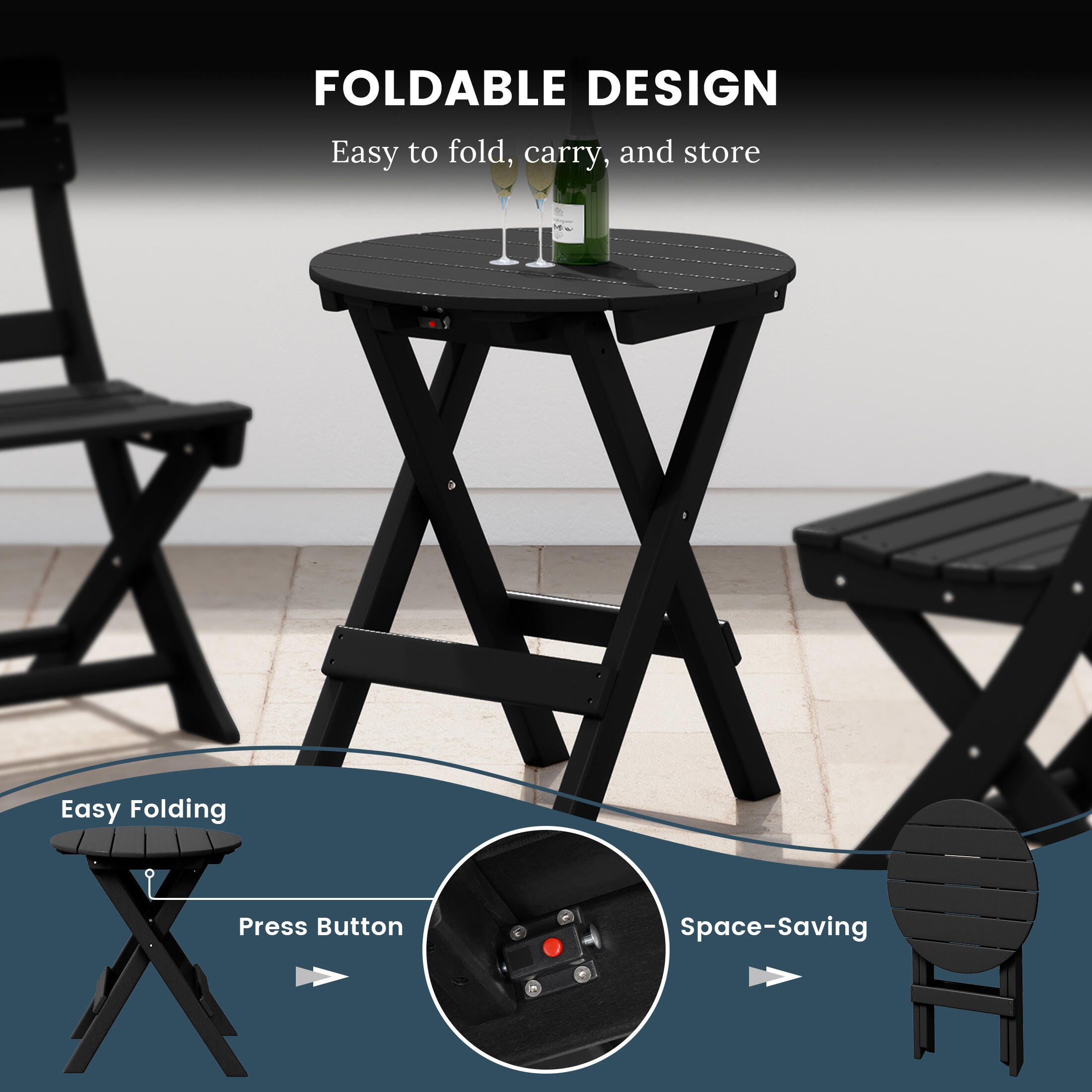 Westin Furniture Laguna Outdoor Bistro Table and 2 Chairs, Black, large