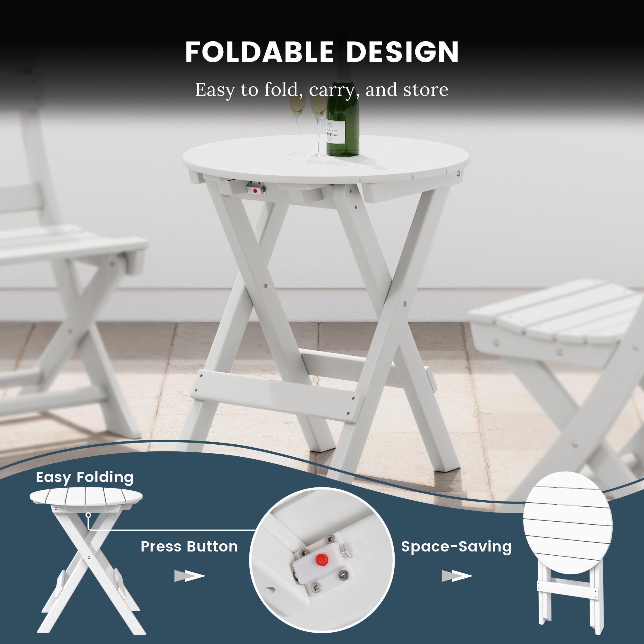 Westin Furniture Laguna Outdoor Bistro Table and 2 Chairs, White, large