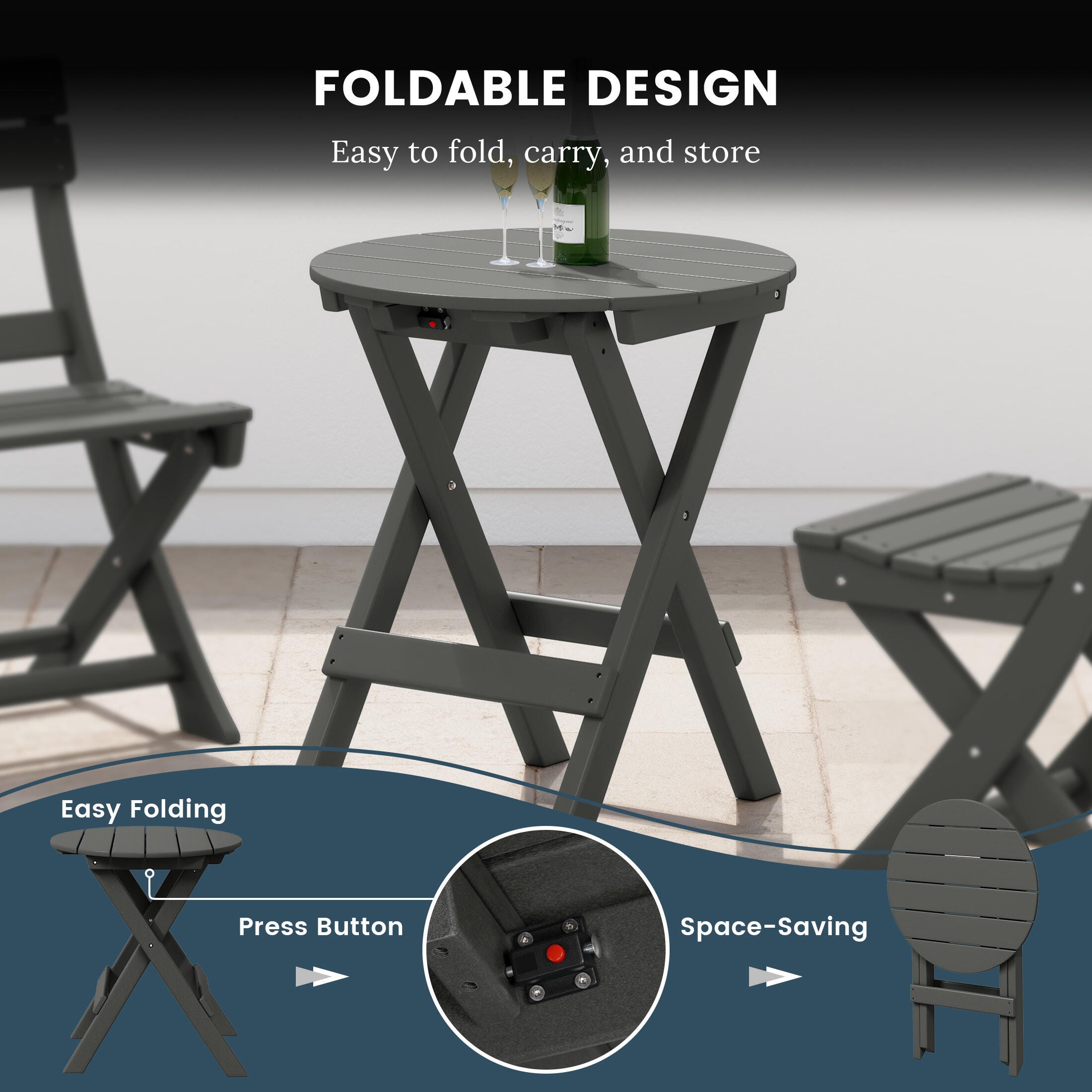 Westin Furniture Laguna Outdoor Bistro Table and 2 Chairs, Gray, large