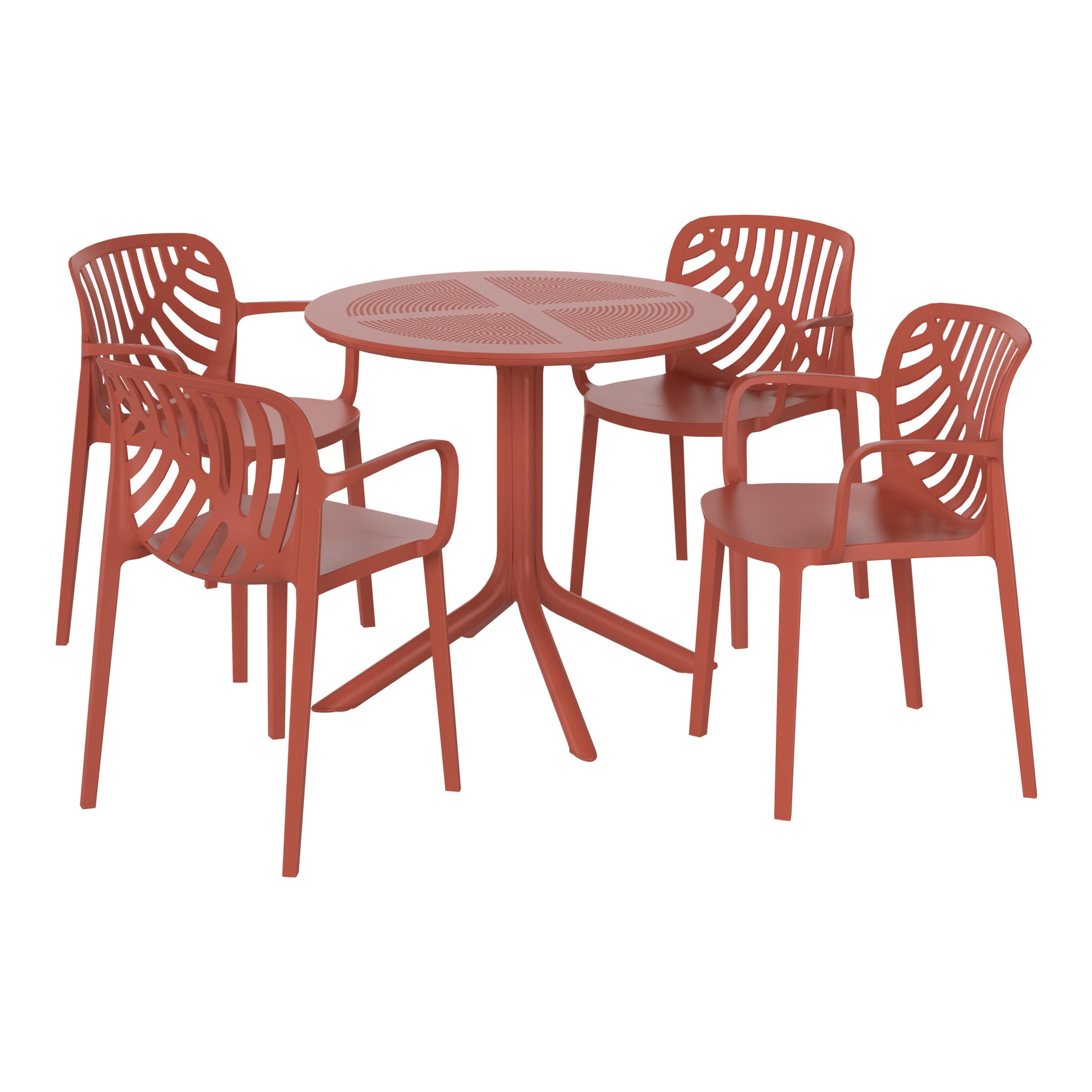 Westin Furniture Frond&Form Outdoor Round Perforated Table and 4 Chairs, Red, large