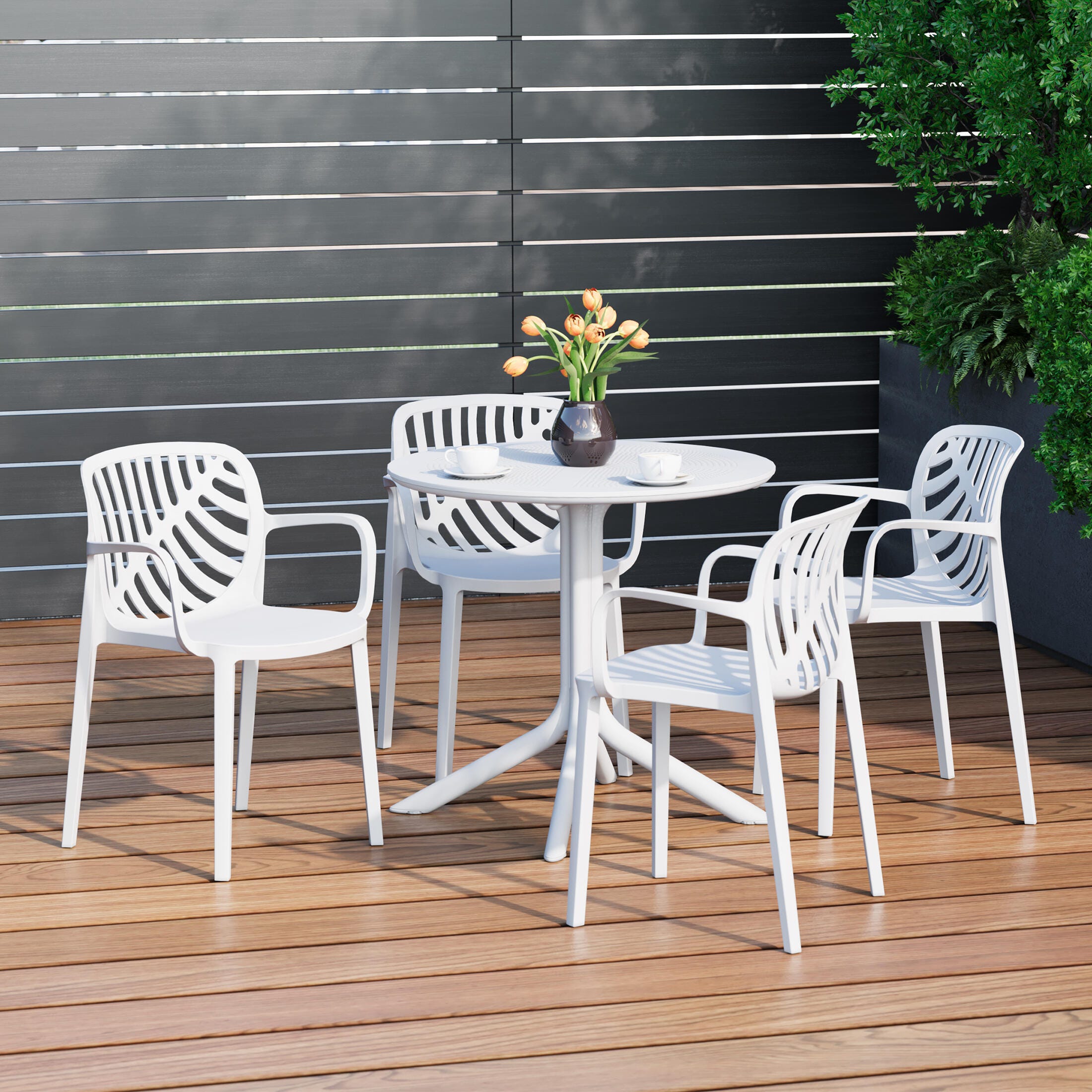 Westin Furniture Frond&Form Outdoor Round Perforated Table and 4 Chairs, White, rollover