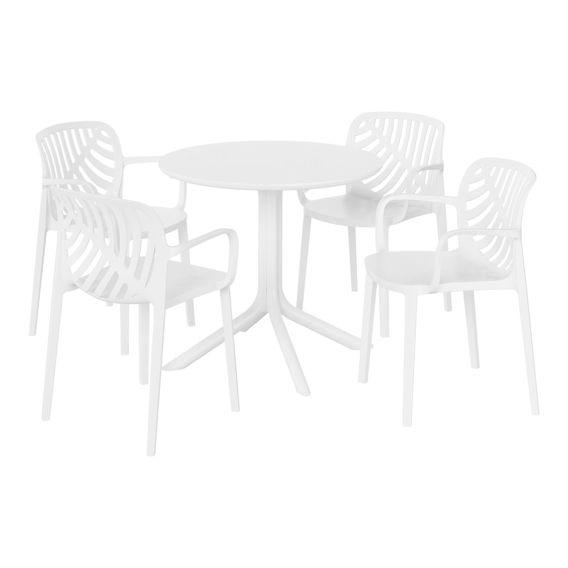 Westin Furniture Frond&Form Outdoor Round Perforated Table and 4 Chairs, White, large