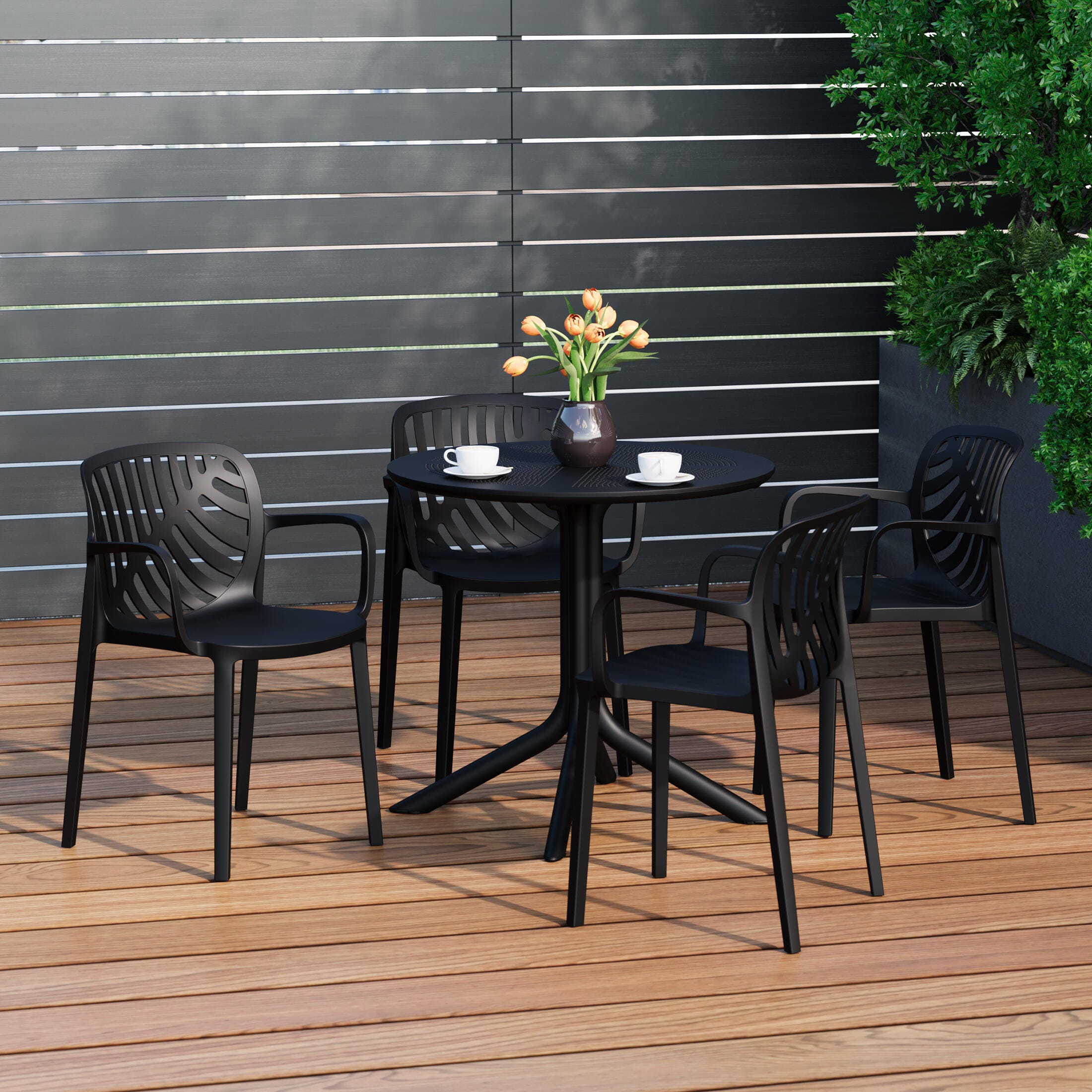 Westin Furniture Frond&Form Outdoor Round Perforated Table and 4 Chairs, Black, rollover