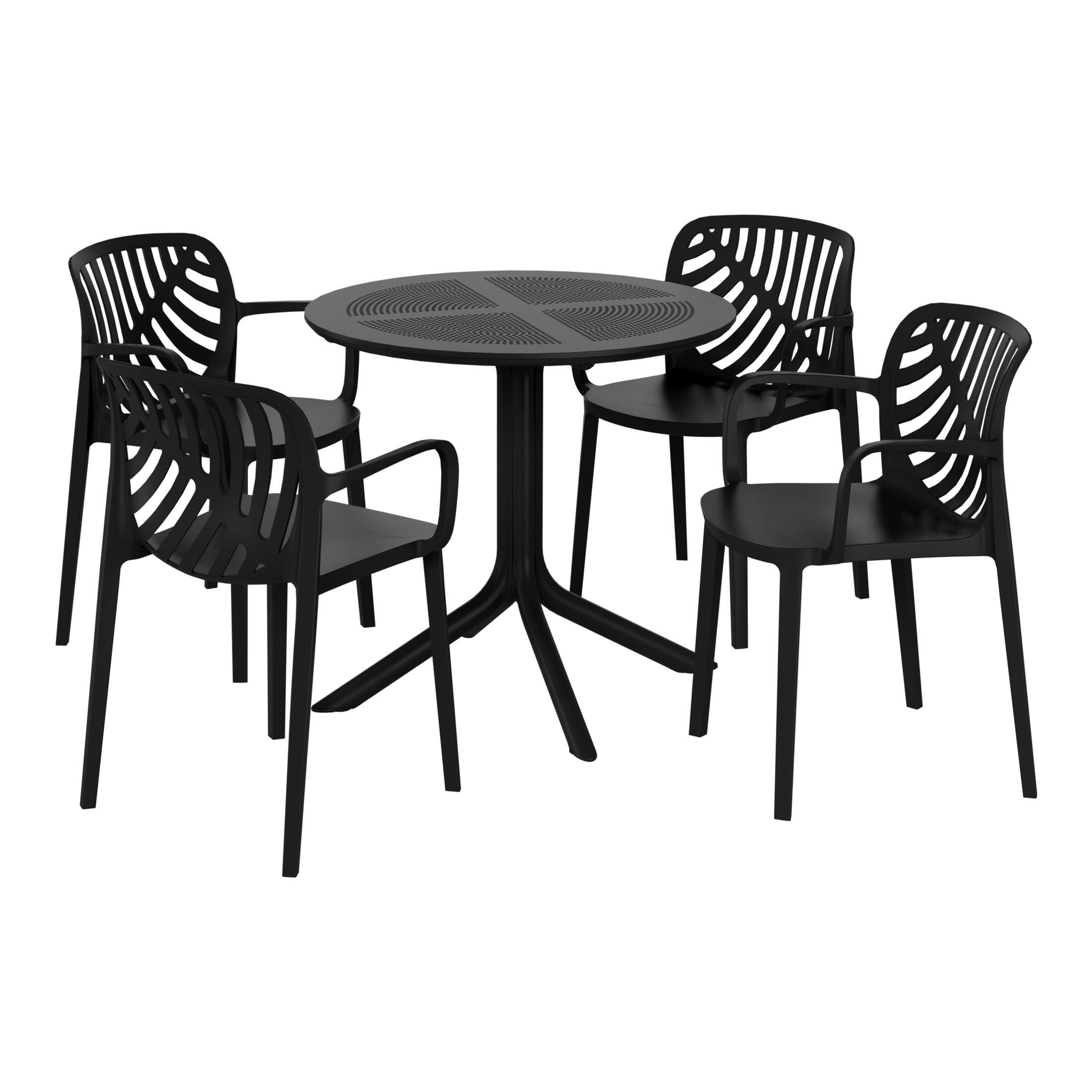 Westin Furniture Frond&Form Outdoor Round Perforated Table and 4 Chairs, Black, large