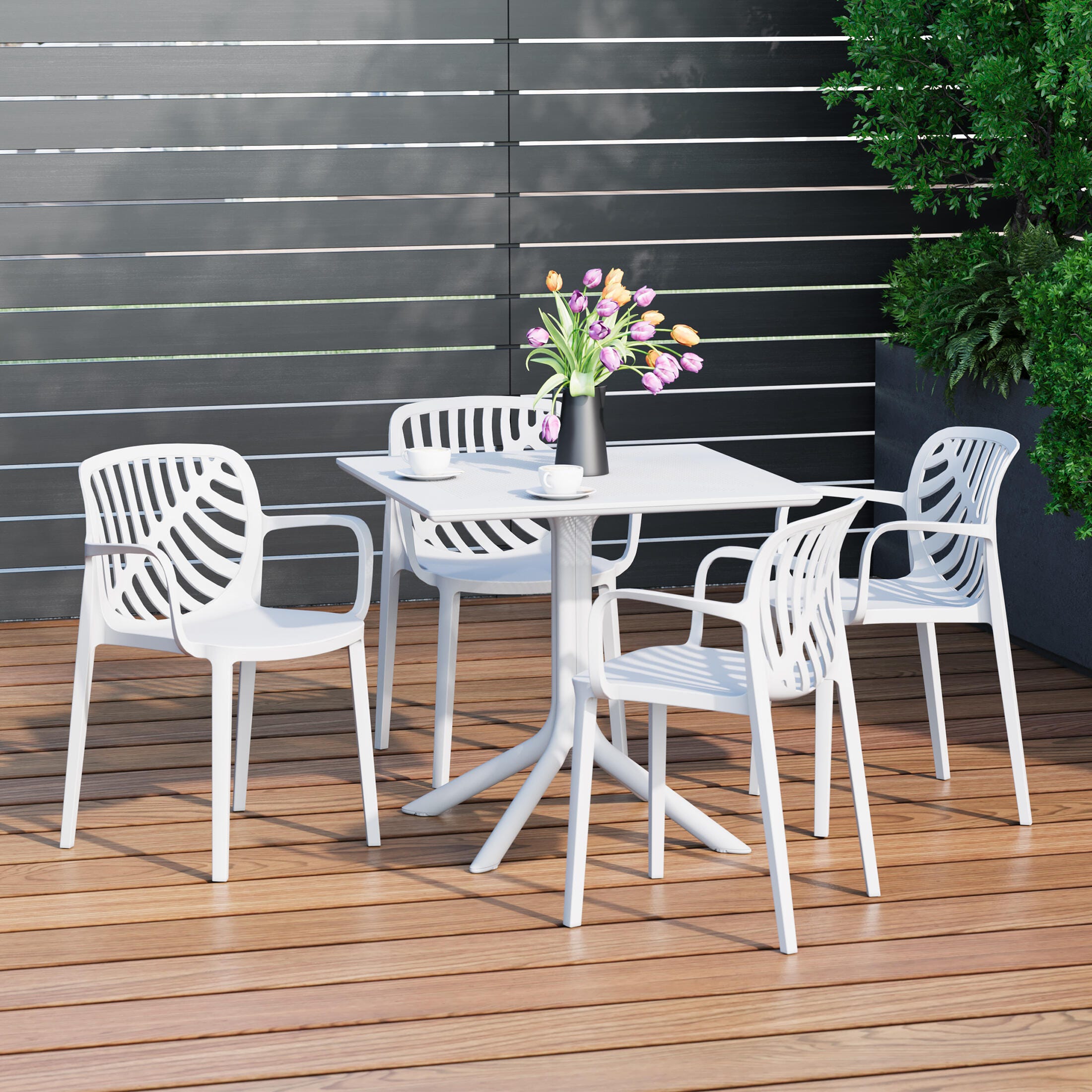 Westin Furniture Frond&Form Outdoor Square Perforated Table and 4 Chairs, White, rollover