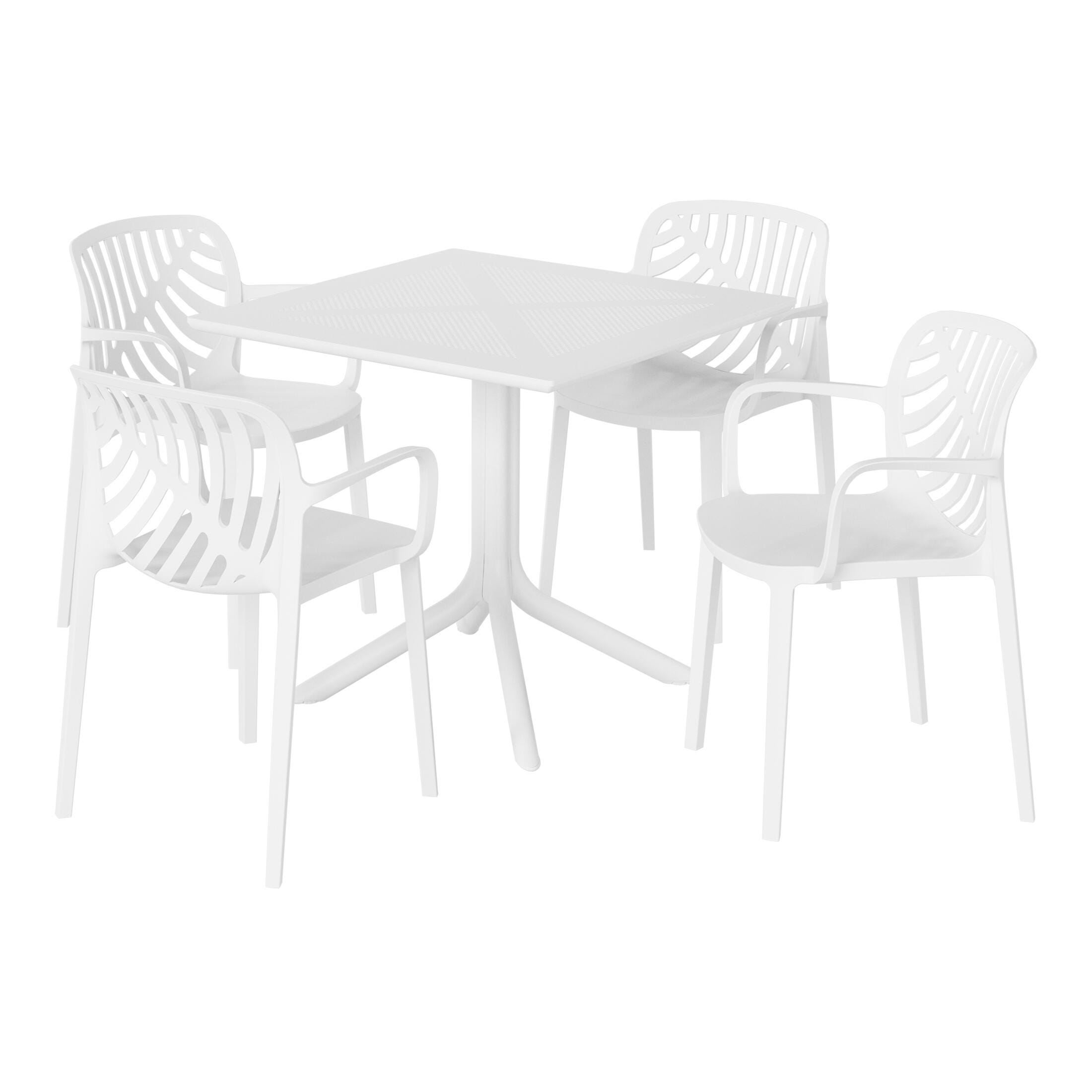 Westin Furniture Frond&Form Outdoor Square Perforated Table and 4 Chairs, White, large