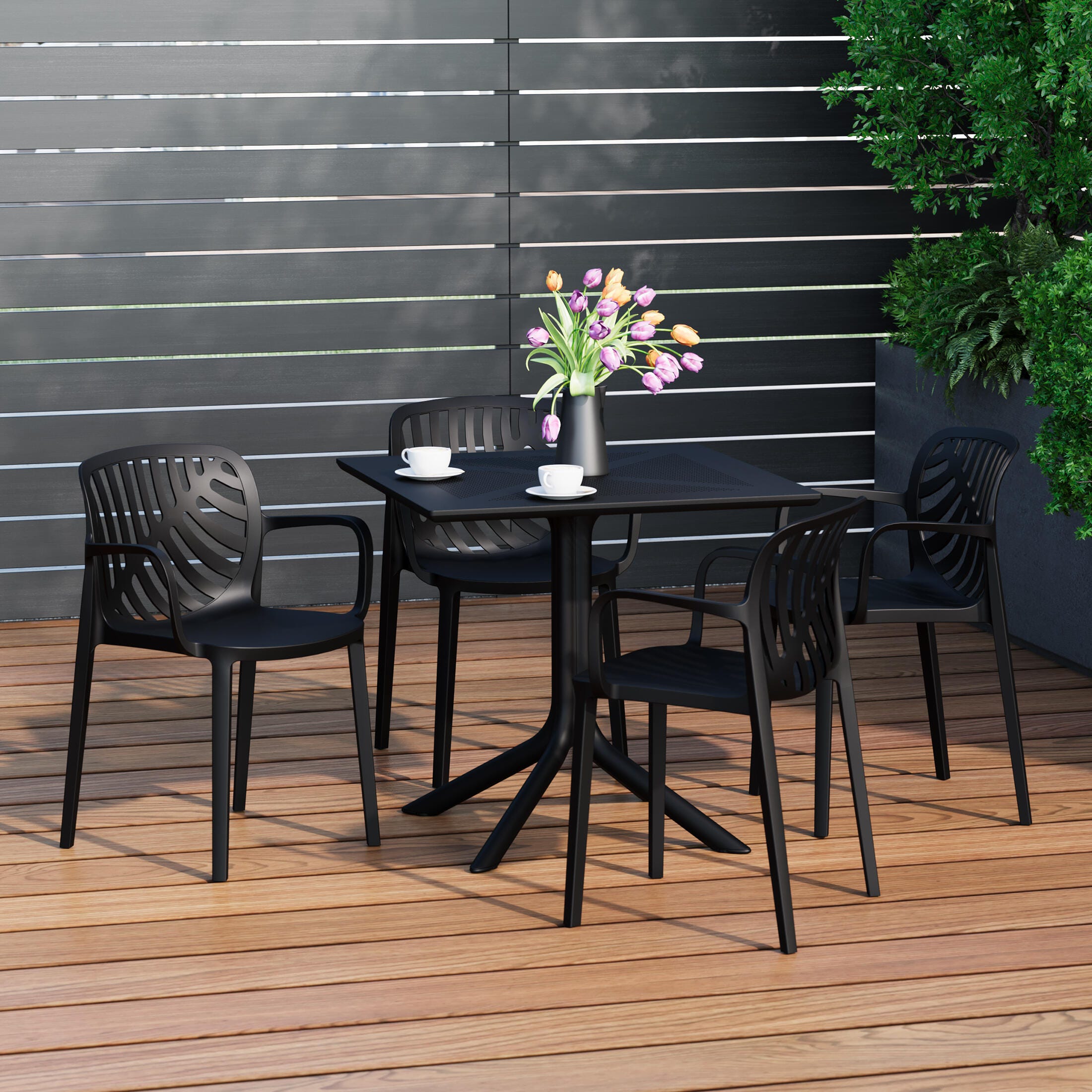 Westin Furniture Frond&Form Outdoor Square Perforated Table and 4 Chairs, Black, rollover