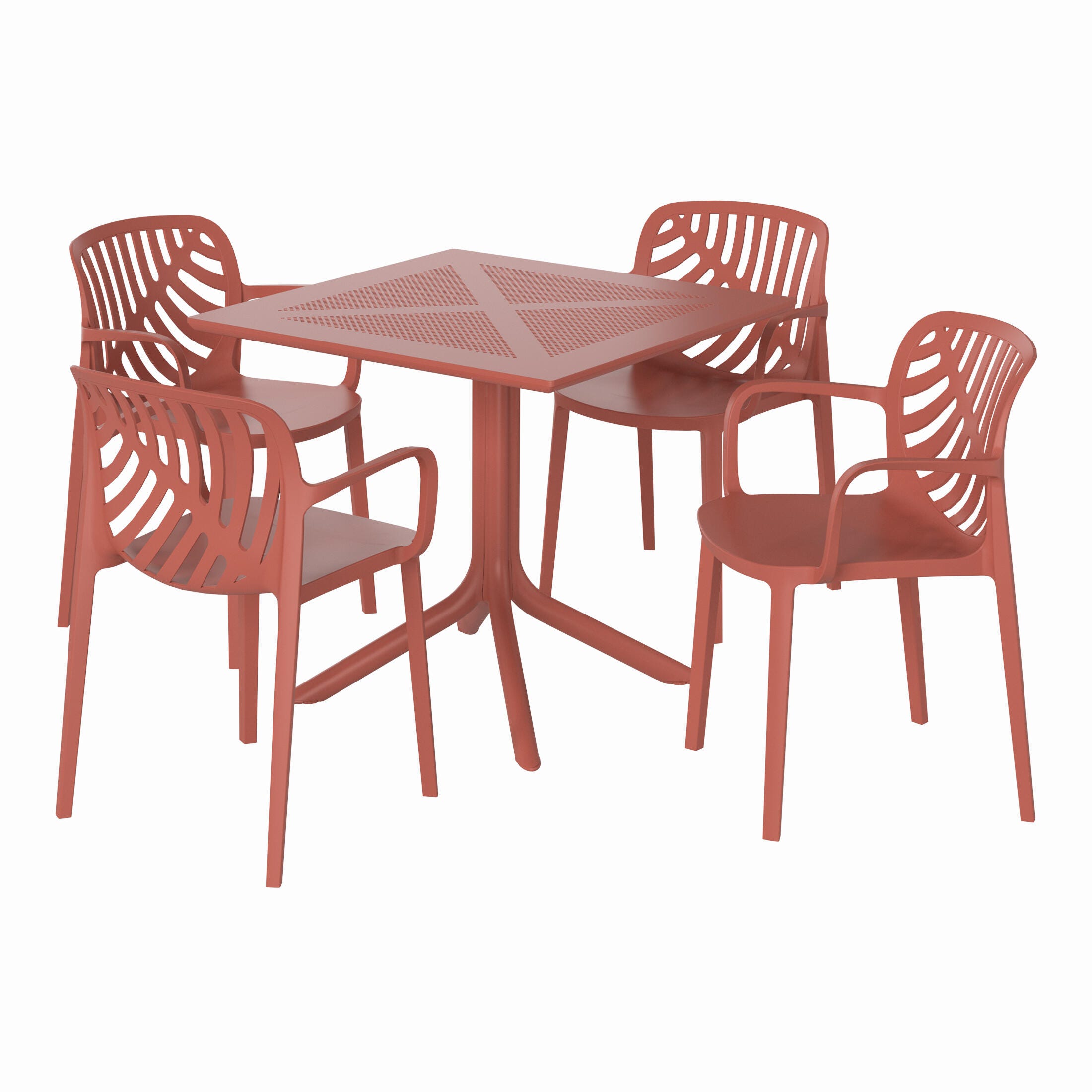 Westin Furniture Frond&Form Outdoor Square Perforated Table and 4 Chairs, Red, large