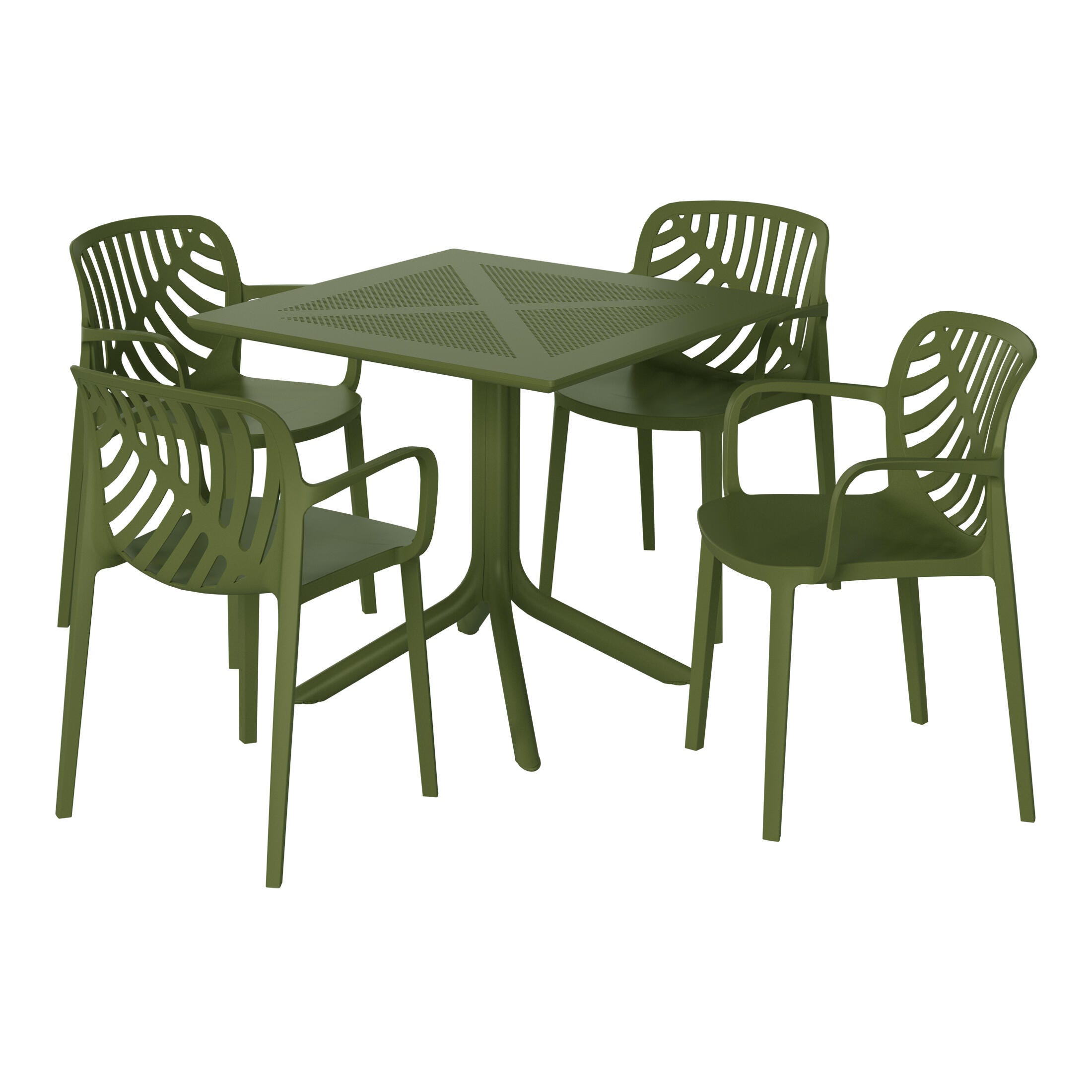 Westin Furniture Frond&Form Outdoor Square Perforated Table and 4 Chairs, Olive Green, large